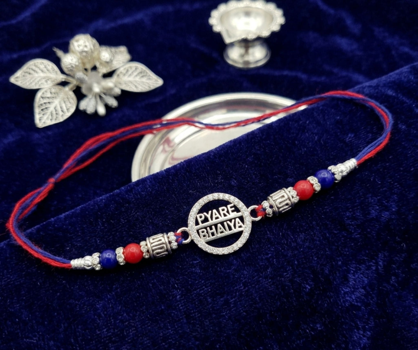 "Pyare Bhaiya" Silver Rakhi with CZ Halo