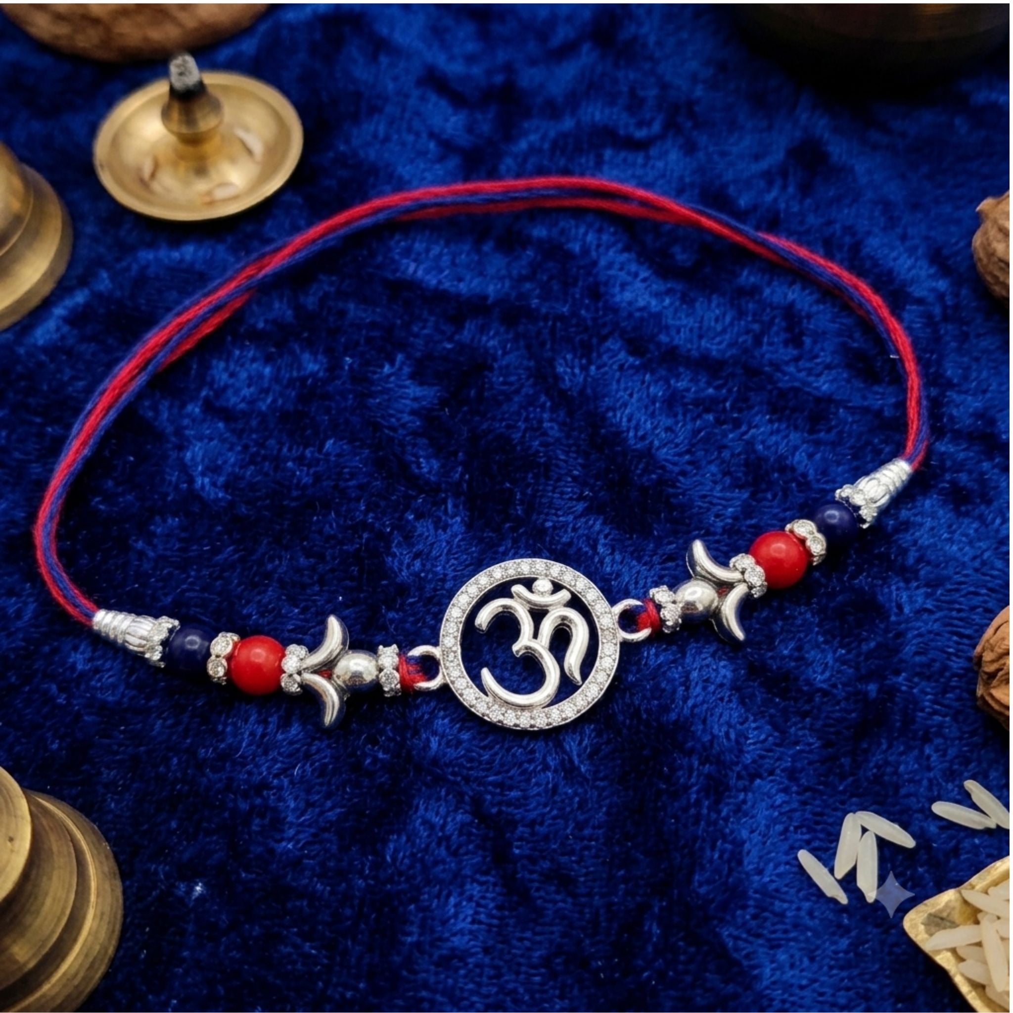Om (ॐ) Symbol 925 Sterling Silver Rakhi with CZ Halo