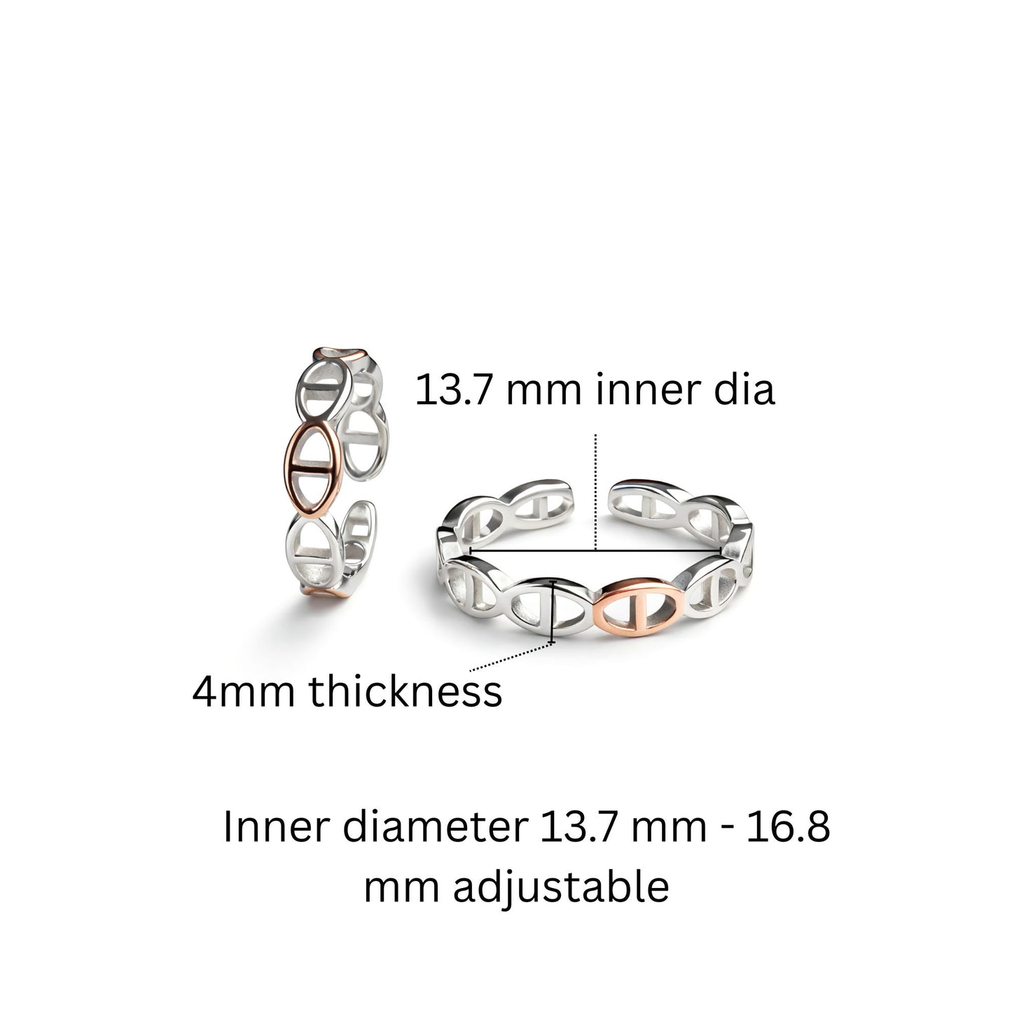925 Sterling Silver Anchor Chain Dual Tone Toe Rings