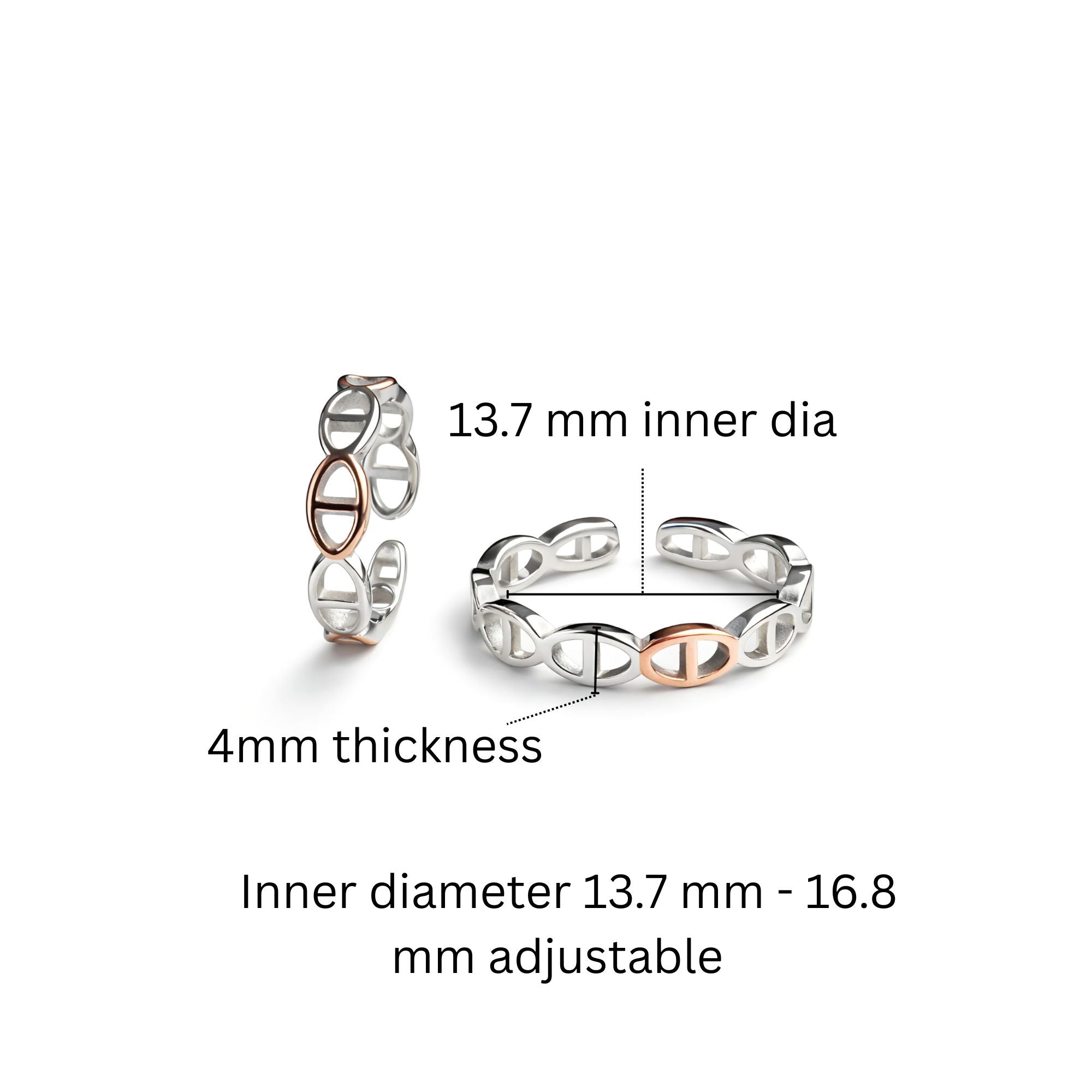 925 Sterling Silver Anchor Chain Dual Tone Toe Rings