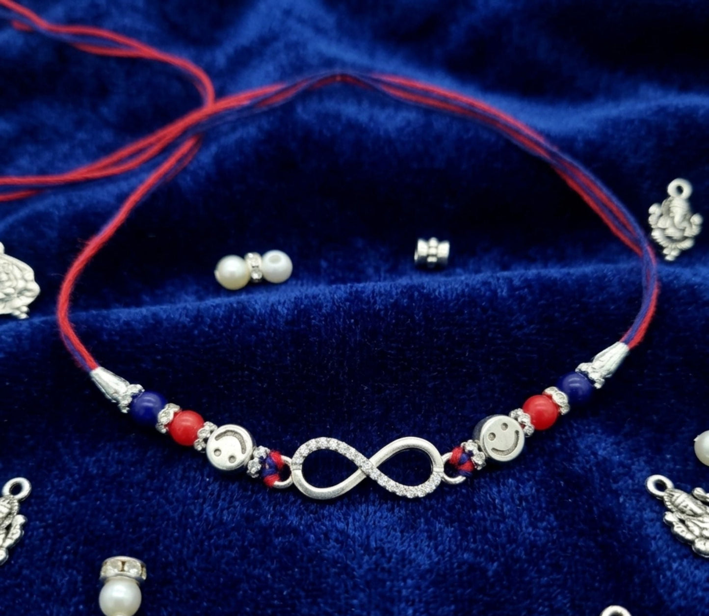 Endless Love Infinity Rakhi with Smiley Charms in Silver