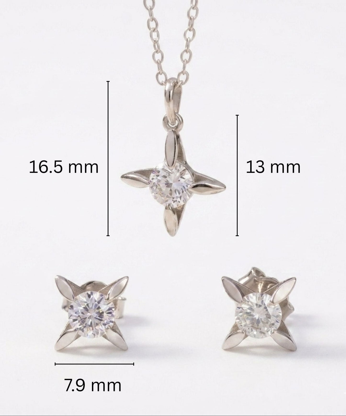 925 Sterling Silver Starburst Solitaire Pendant and Earrings Set With Cubic Zirconia