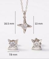 925 Sterling Silver Starburst Solitaire Pendant and Earrings Set With Cubic Zirconia