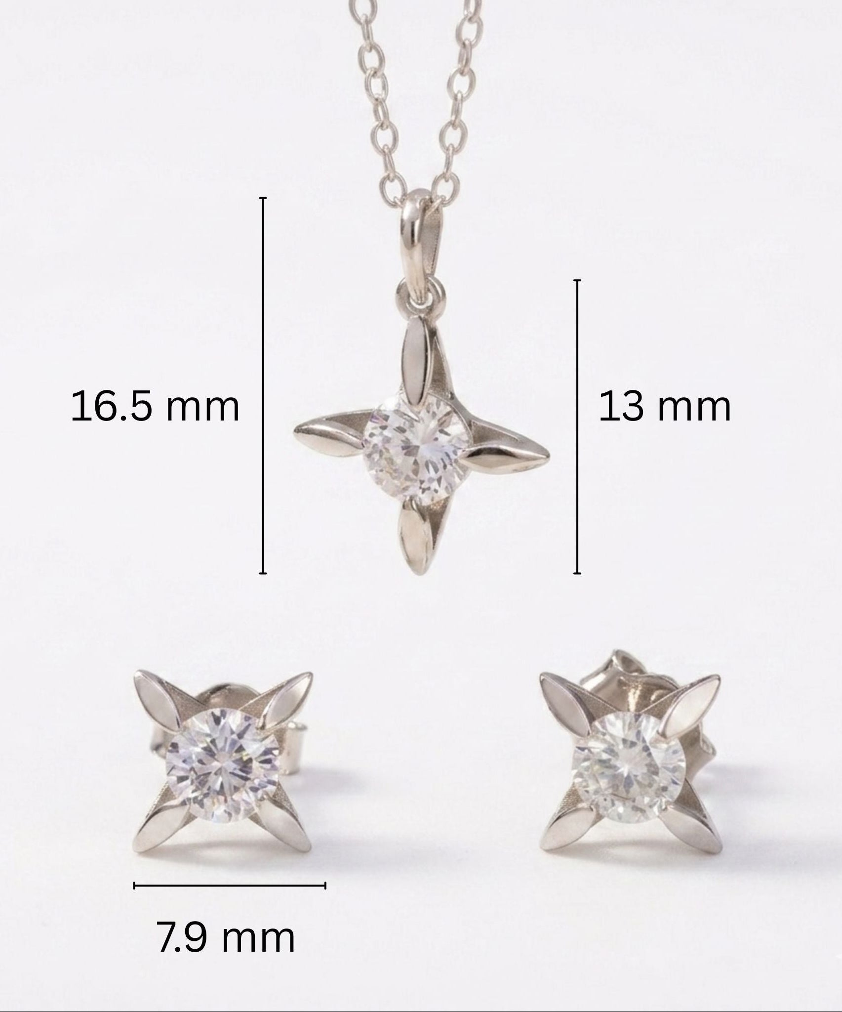 925 Sterling Silver Starburst Solitaire Pendant and Earrings Set With Cubic Zirconia