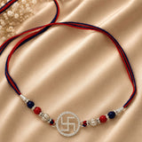 Sacred Swastik Silver Rakhi with Sparkling CZ Elegance