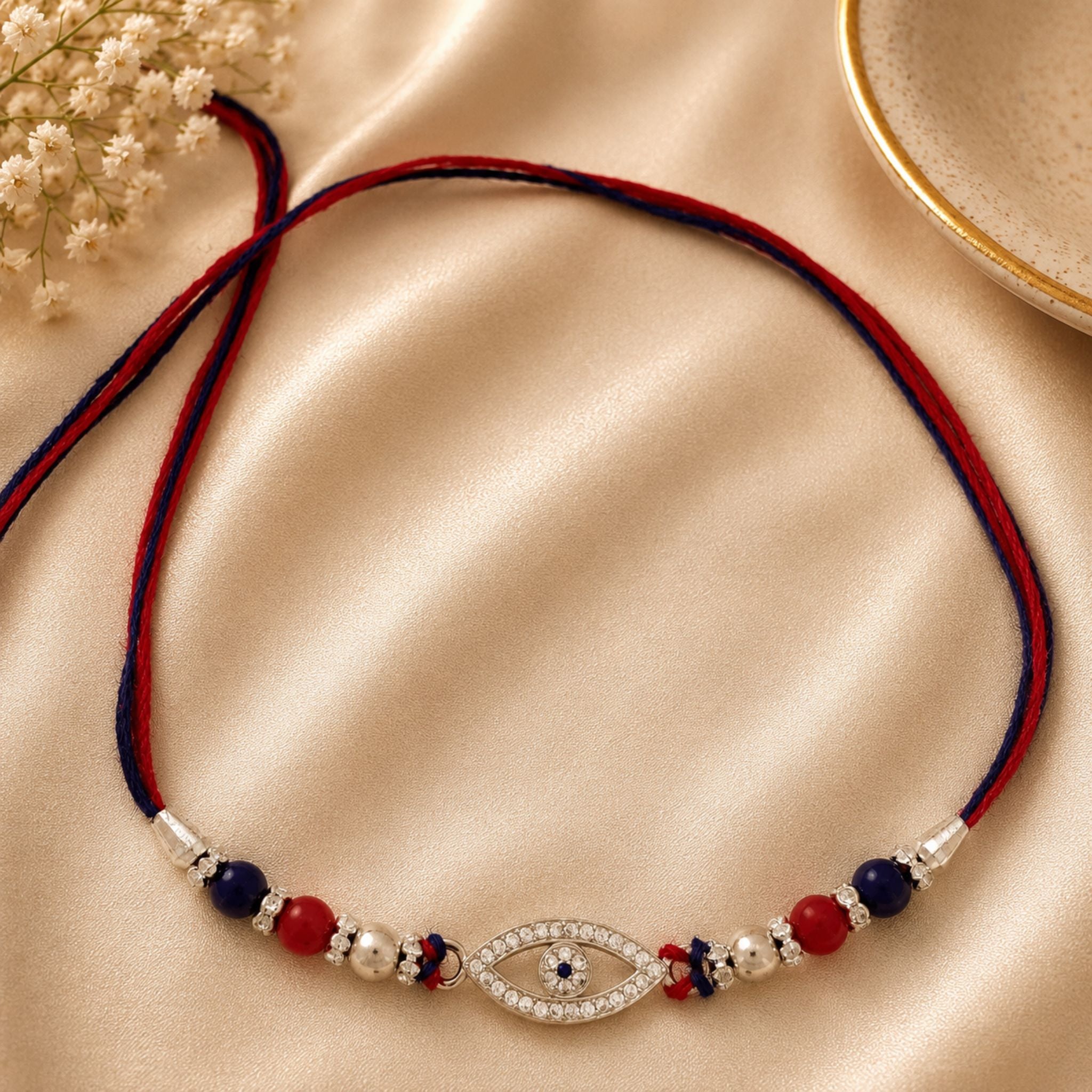 Sterling Silver Evil Eye Rakhi with Sparkling CZ