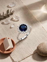 925 Sterling Silver Midnight Blossom Sapphire Ring With Cubic Zirconia