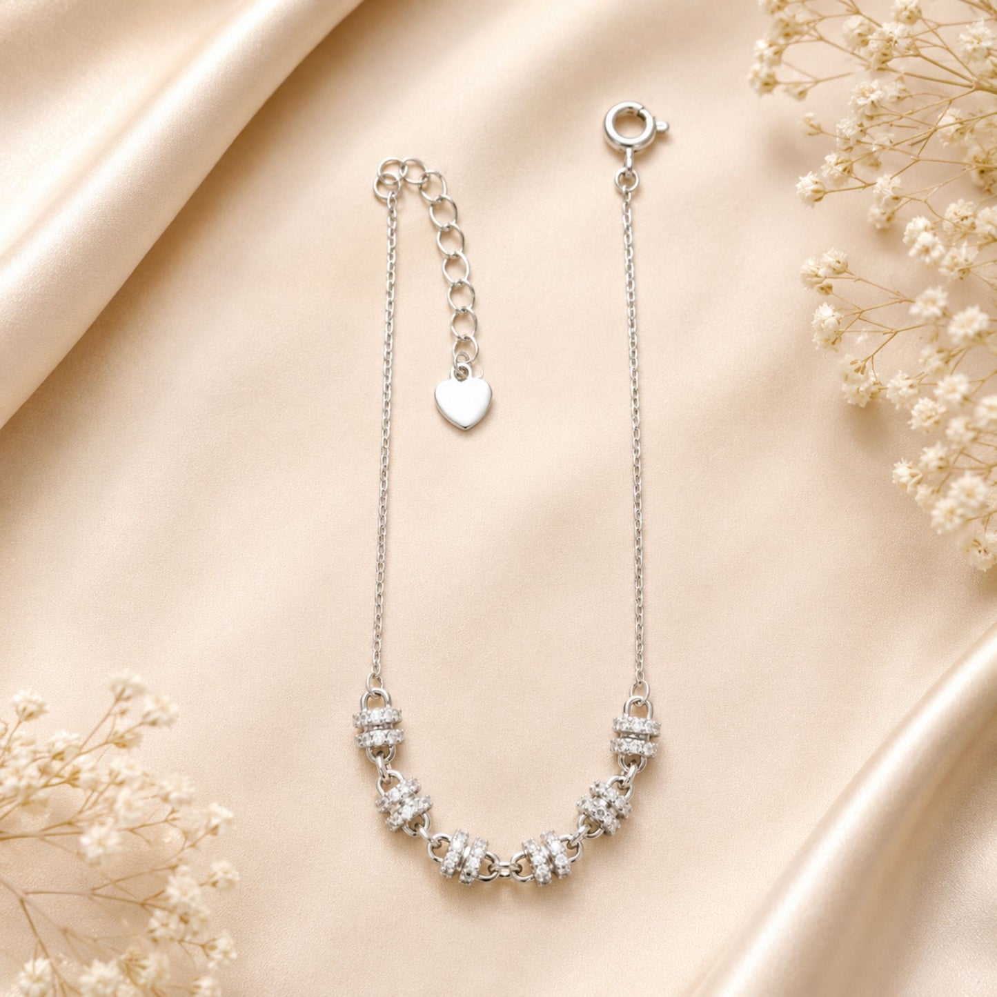 925 Sterling Silver Geometric CZ Link Bracelet