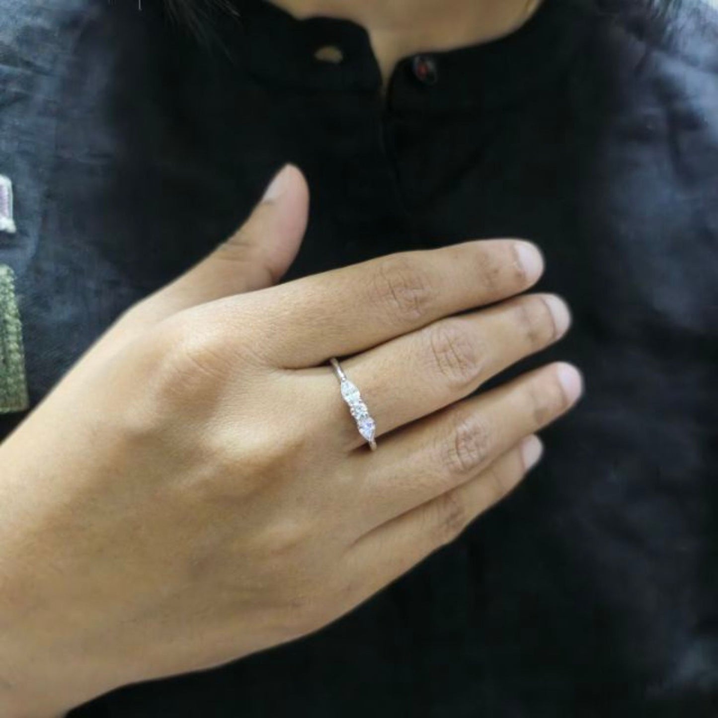 Elegant Lab Grown Diamond Three Stone Ring in 925 Sterling Silver