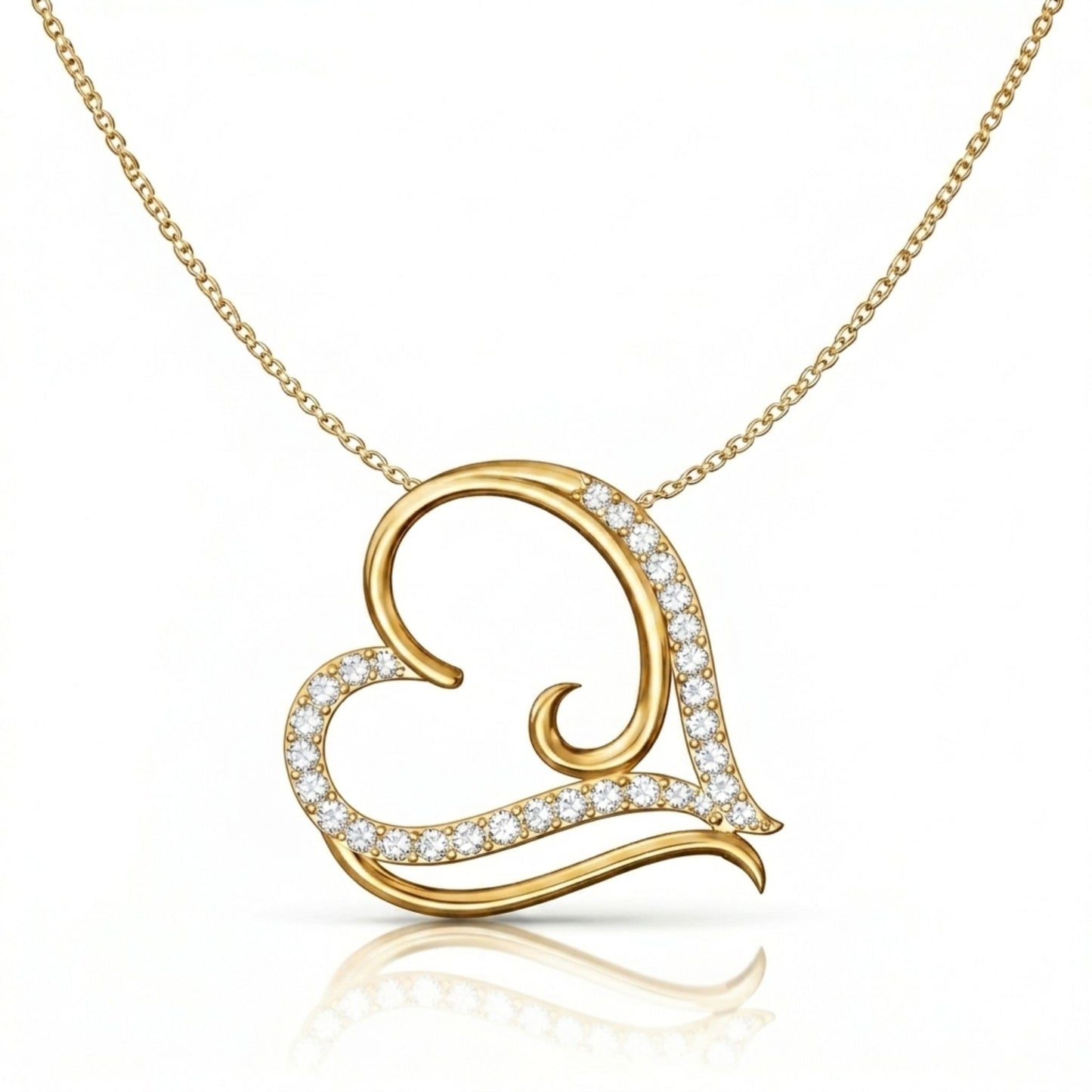 Graceful Swirl Heart Lab-Grown Diamond Pendant in 925 Sterling Silver with Chain