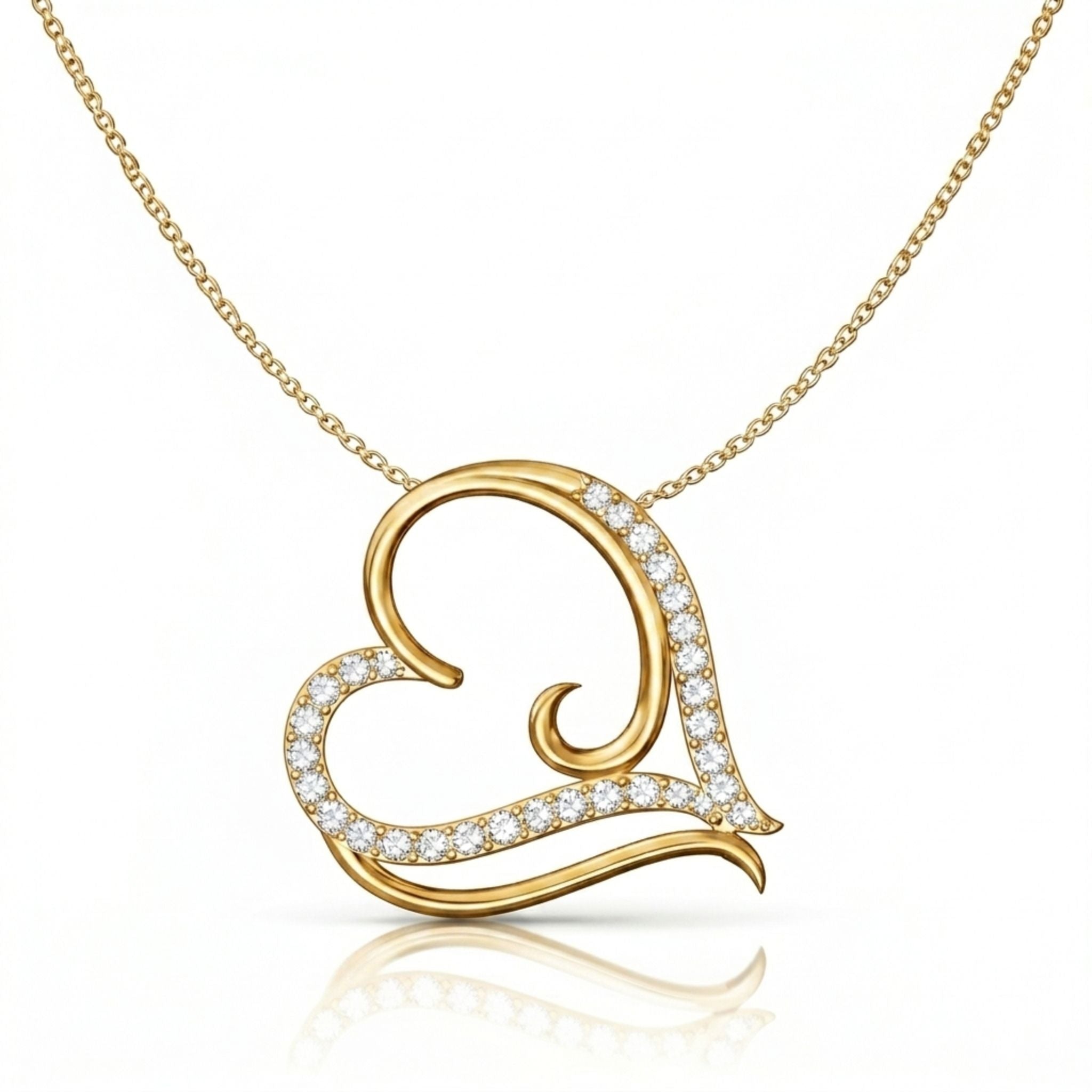 Graceful Swirl Heart Lab-Grown Diamond Pendant in 925 Sterling Silver with Chain