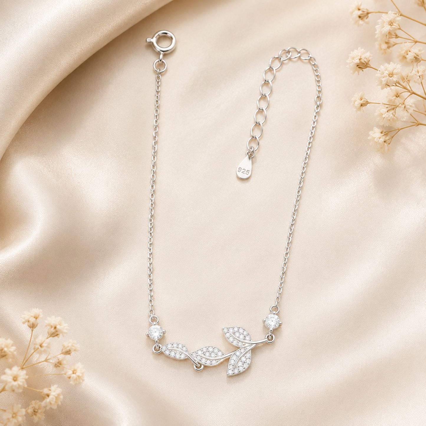 925 Sterling Silver Leaf CZ Bracelet