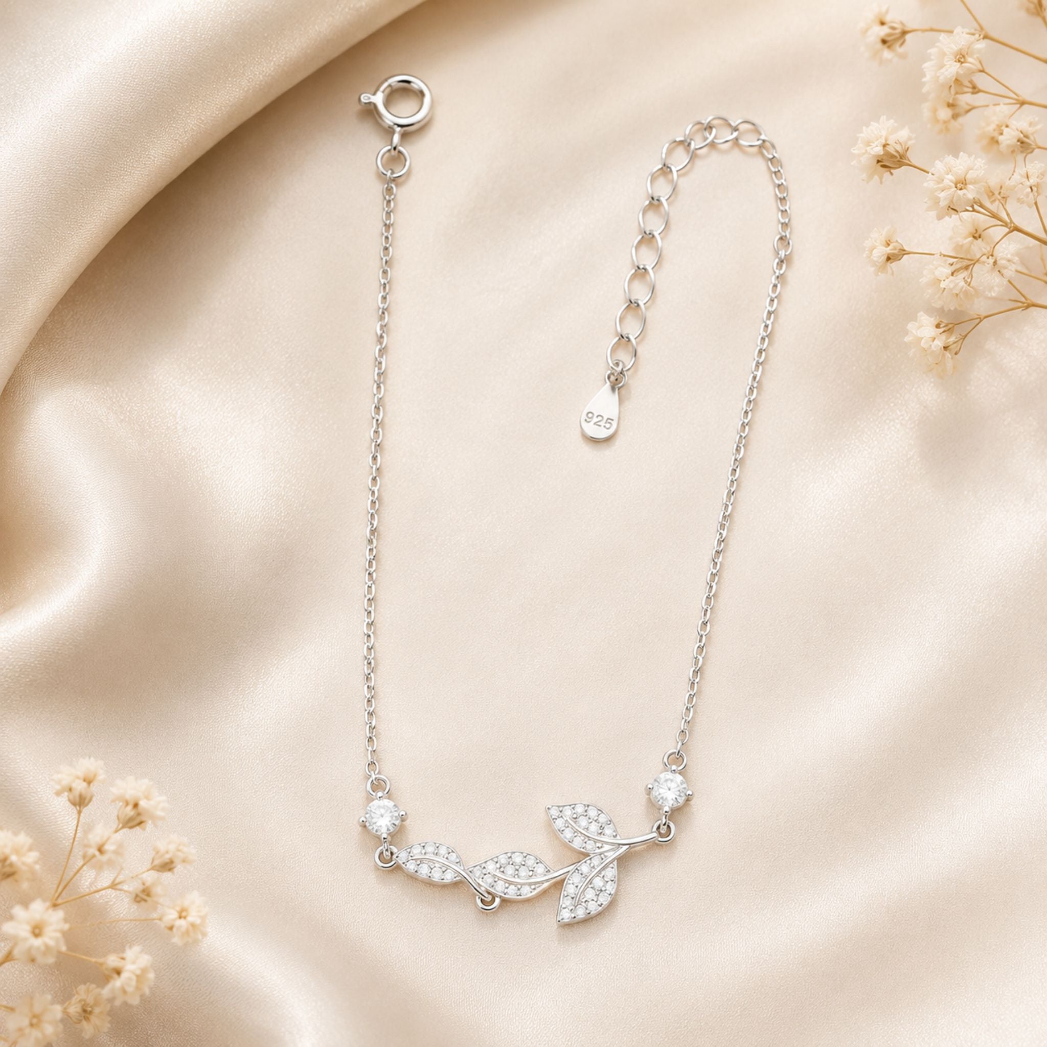 925 Sterling Silver Leaf CZ Bracelet