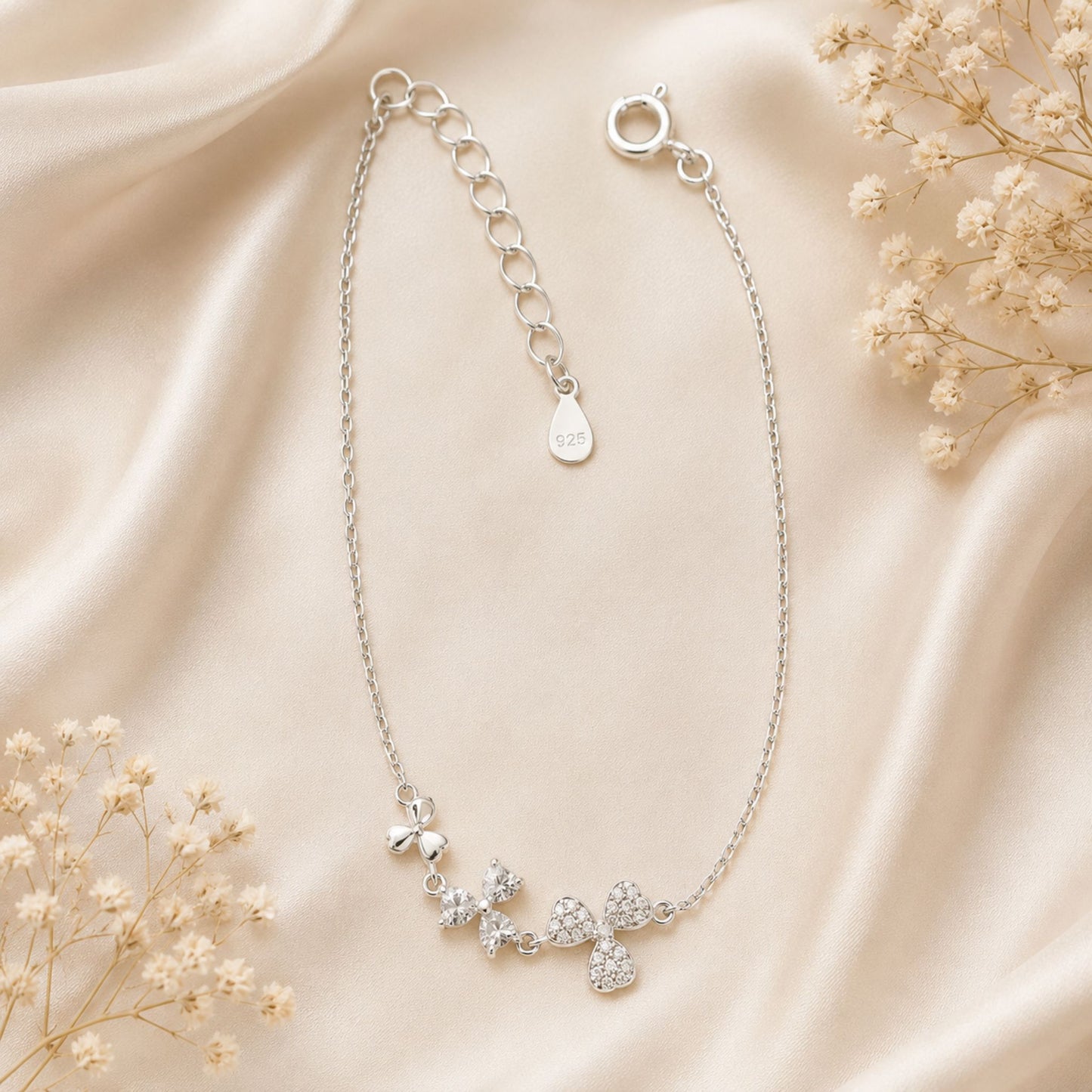 925 Sterling Silver Floral CZ Bracelet