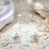925 Sterling Silver Star Spiral Pendant and Earrings Jewelry Set