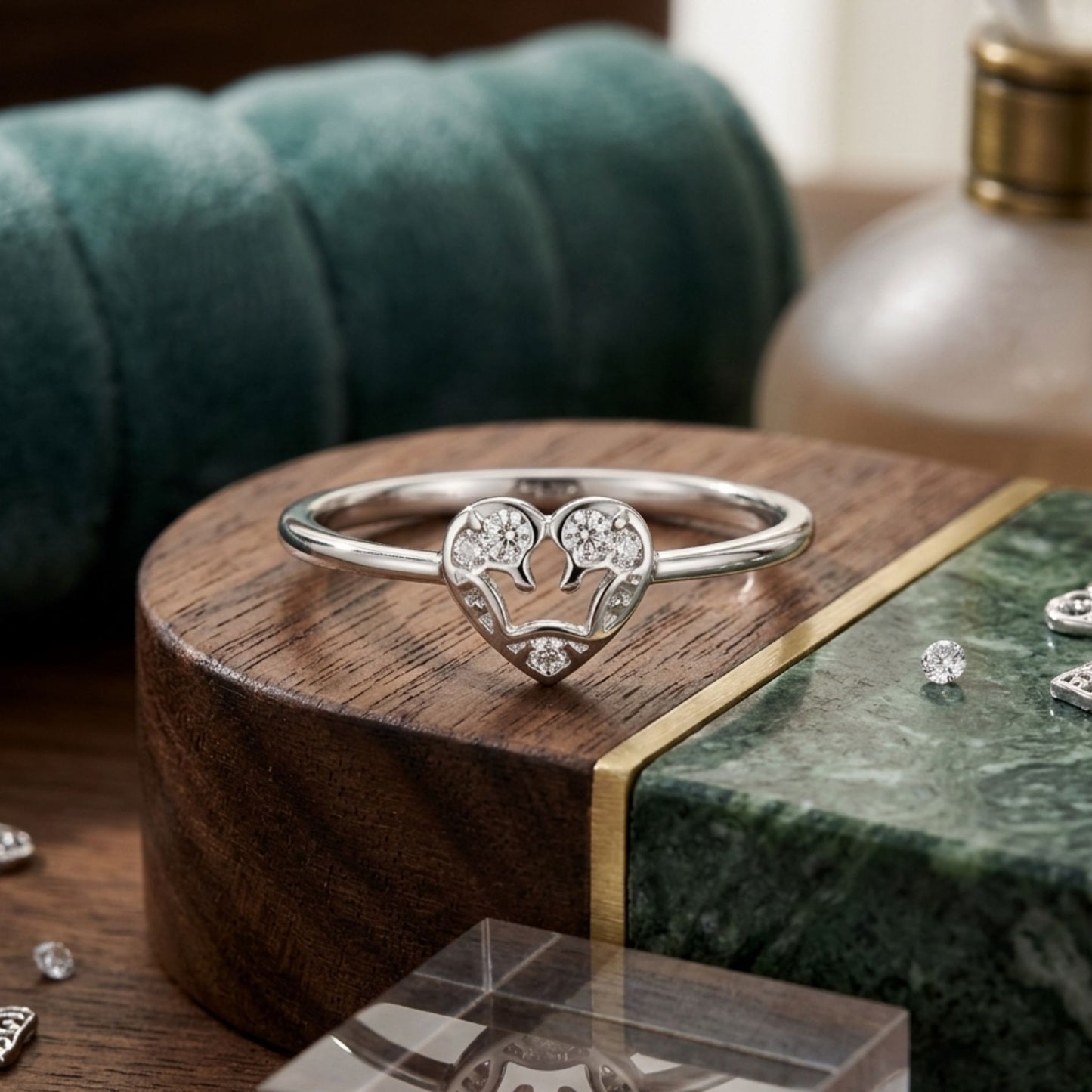 925 Sterling Silver Open Heart Crown Ring with Cubic Zirconia