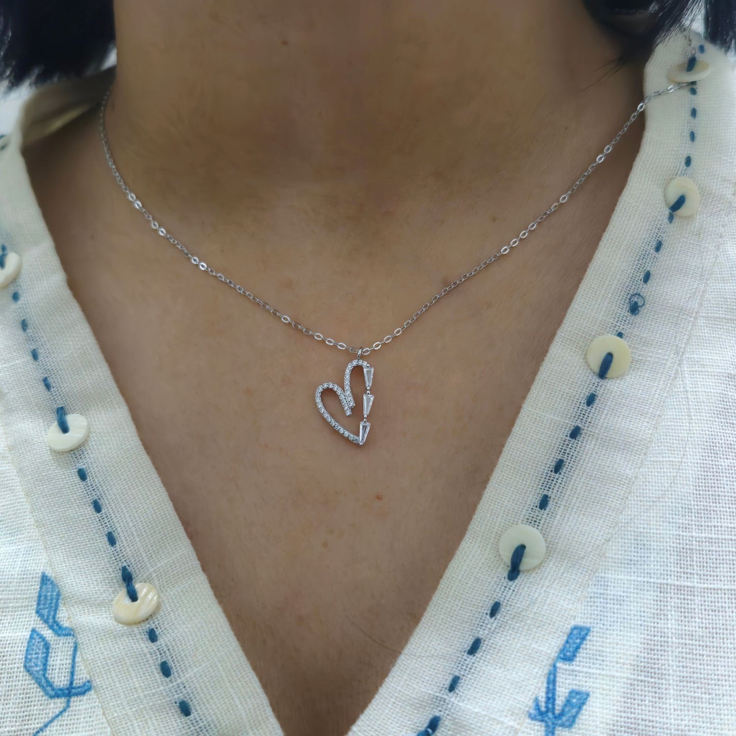 925 Silver Heart Shaped CZ Diamond Pendant Necklace & Earrings Set