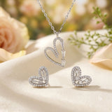 925 Silver Heart Shaped CZ Diamond Pendant Necklace & Earrings Set