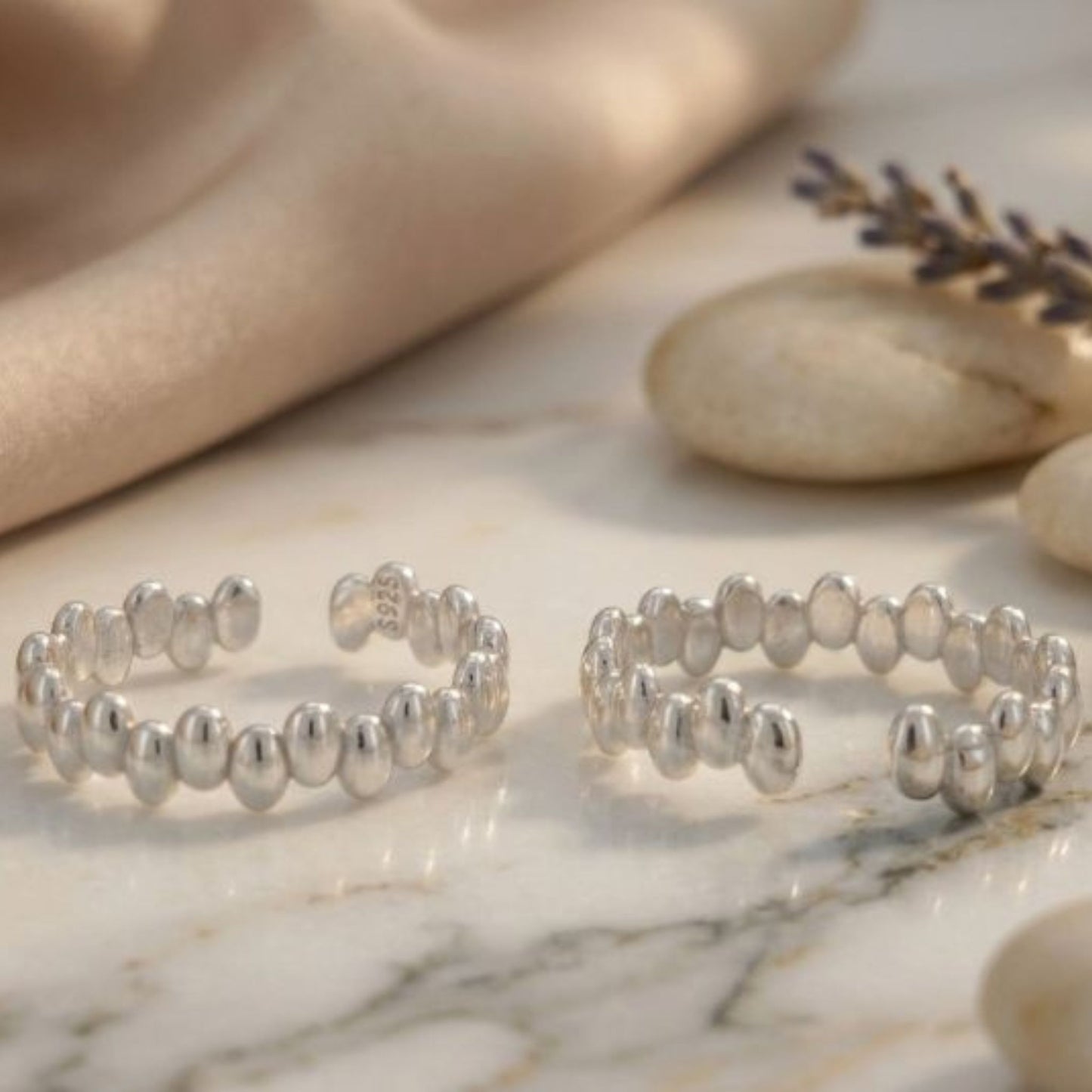 925 Sterling Silver Beaded Toe Ring
