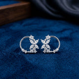 925 Sterling Silver CZ Floral Hoop Stud Earrings