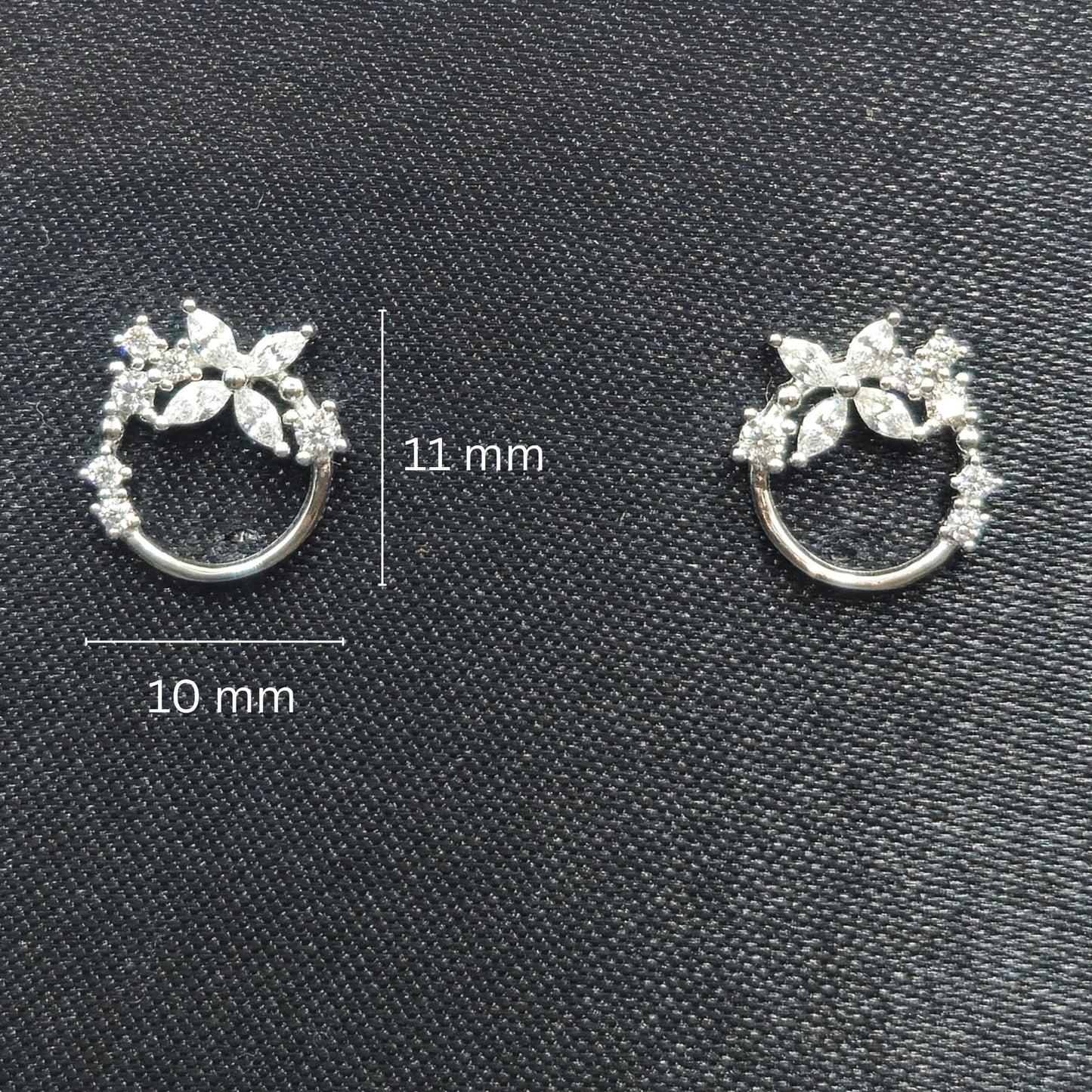 925 Sterling Silver CZ Floral Hoop Stud Earrings