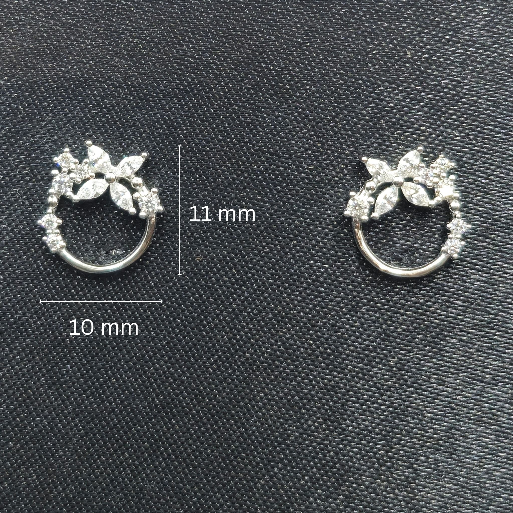 925 Sterling Silver CZ Floral Hoop Stud Earrings
