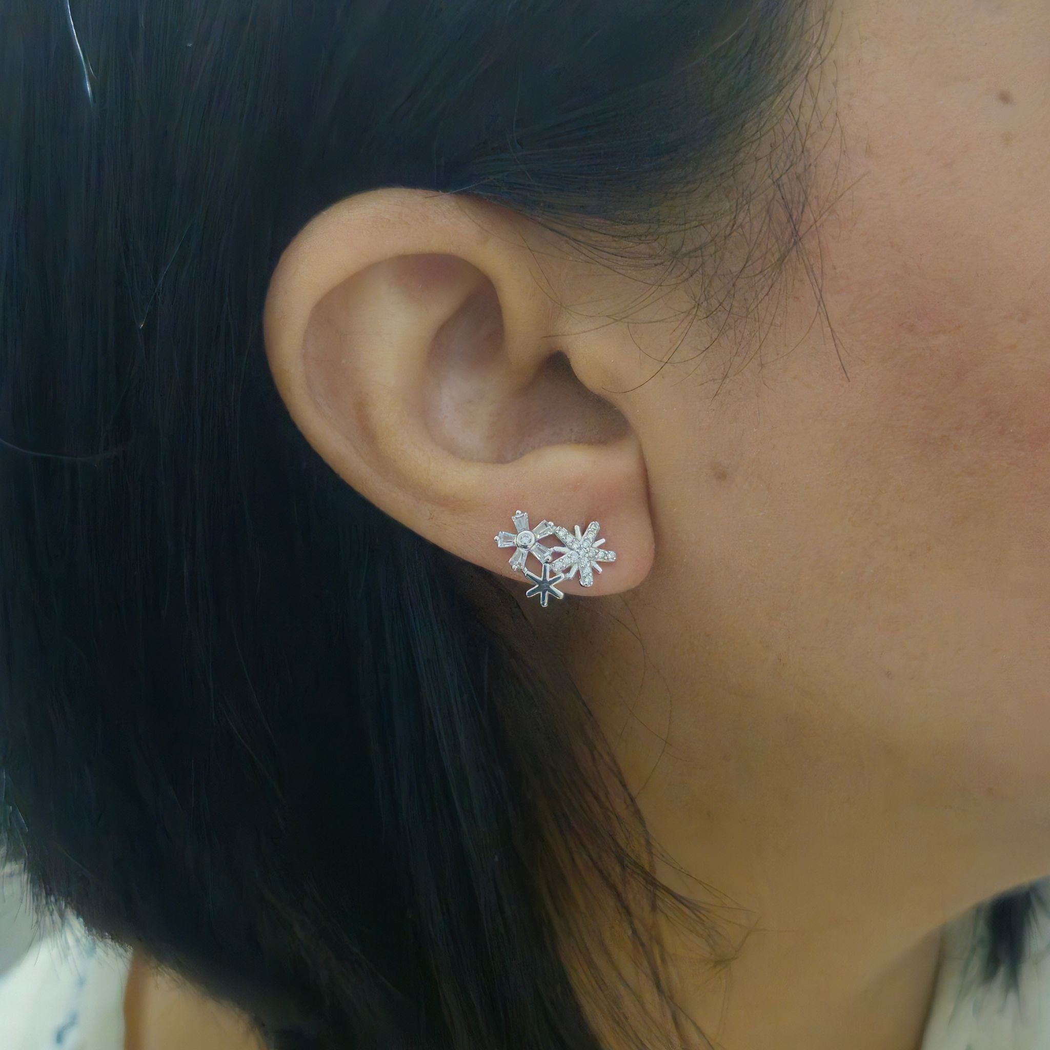 925 Sterling Silver CZ Star Earrings