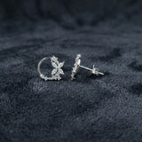 925 Sterling Silver CZ Floral Hoop Stud Earrings