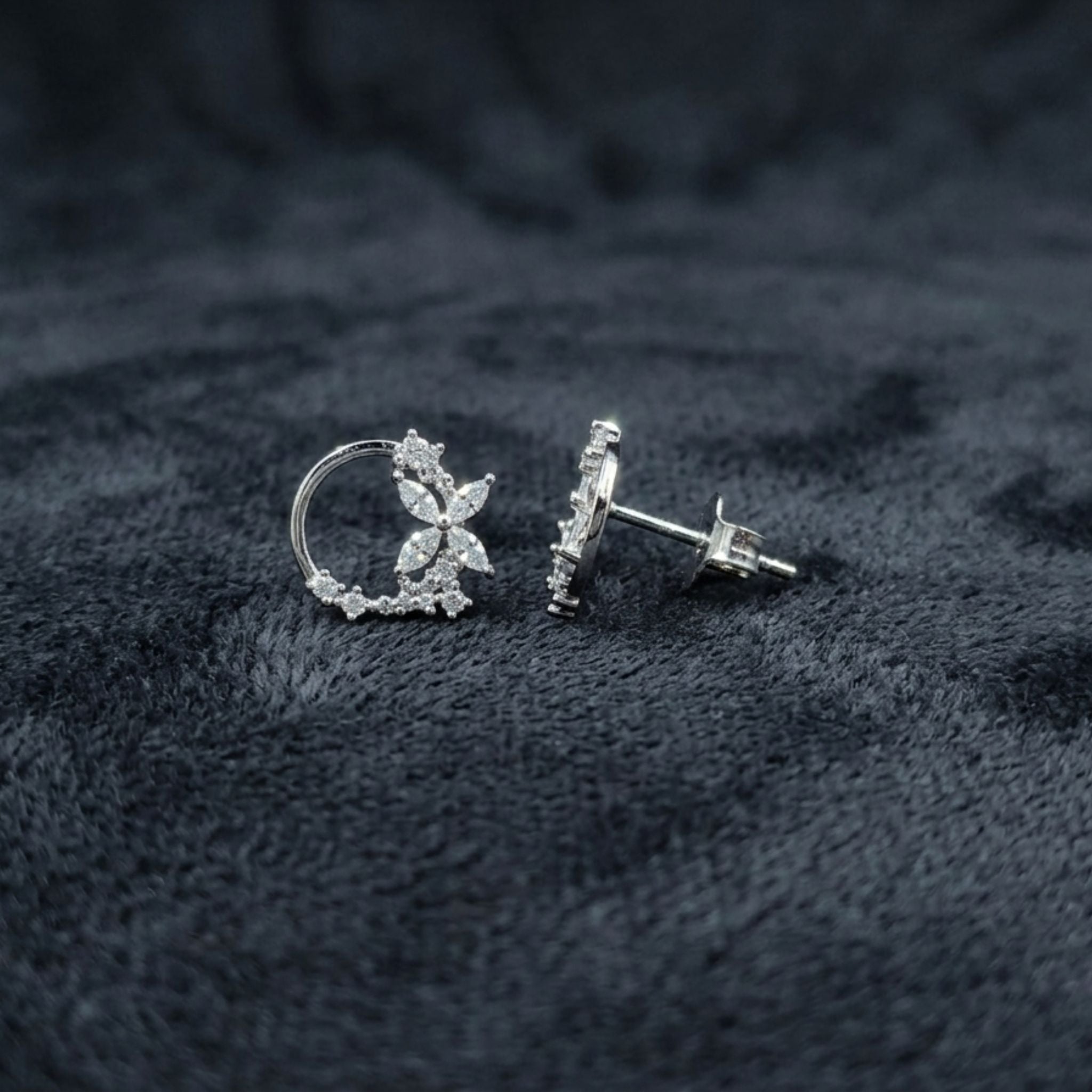 925 Sterling Silver CZ Floral Hoop Stud Earrings