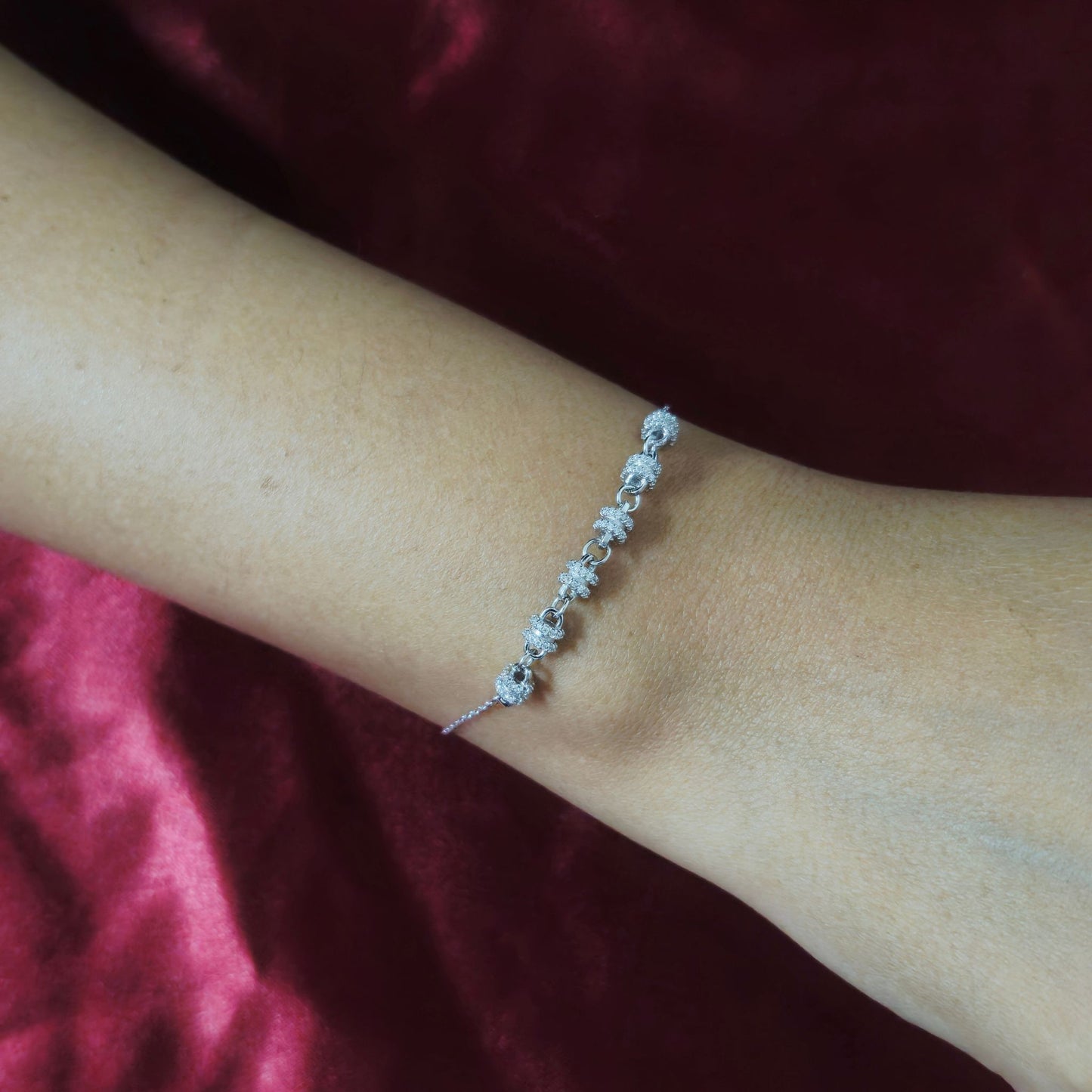 925 Sterling Silver Geometric CZ Link Bracelet