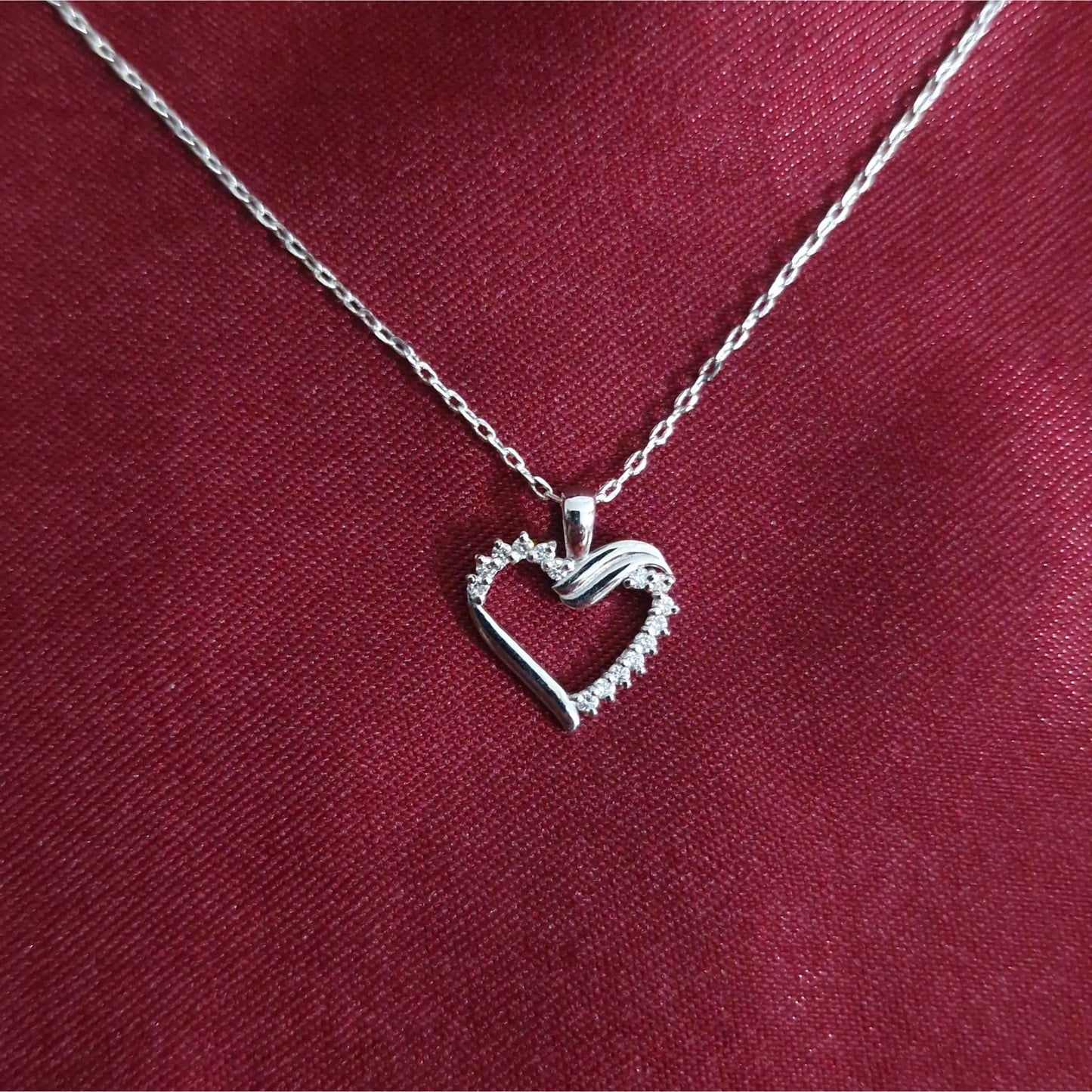 925 Sterling Silver Heart Necklace with Lab-Grown Diamonds