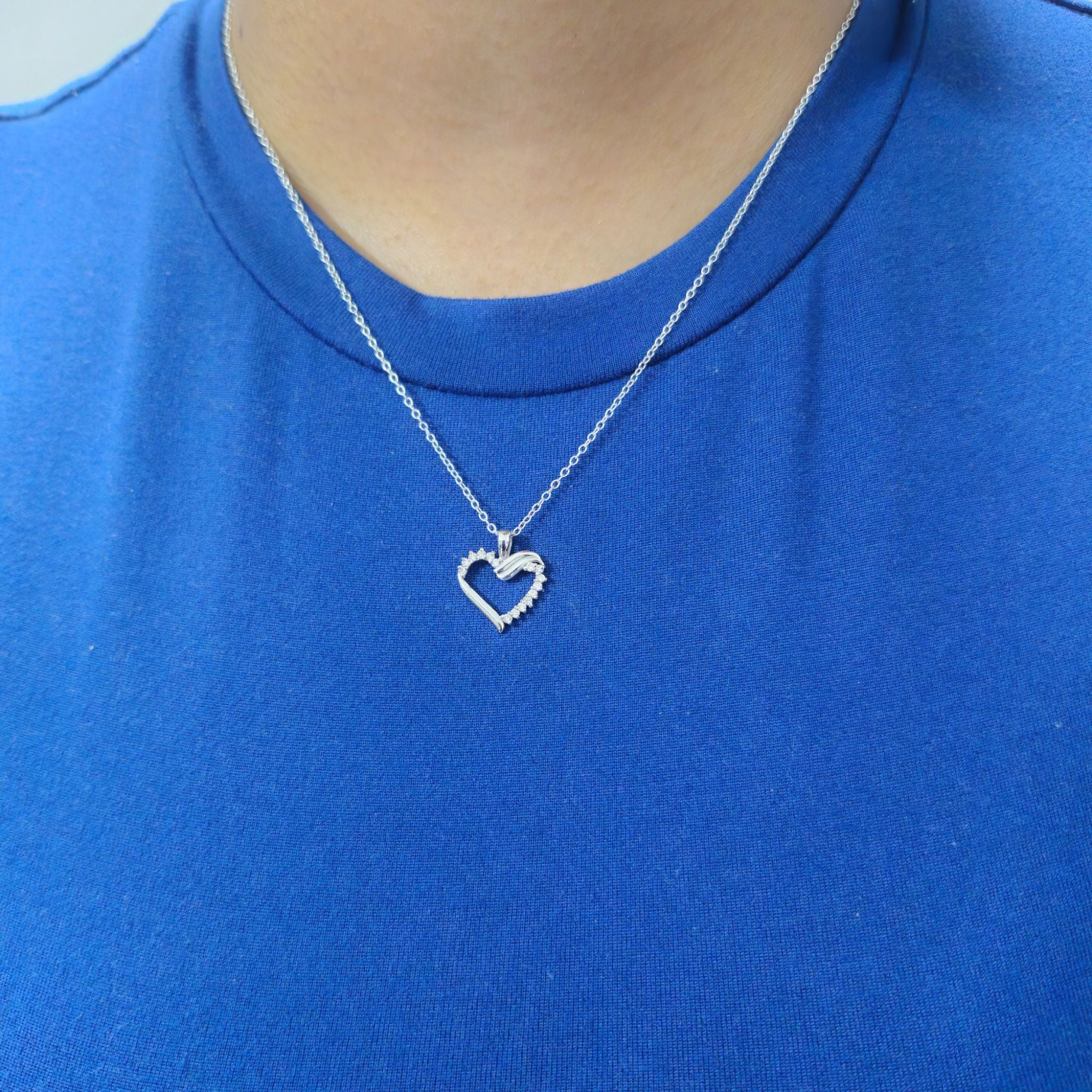 925 Sterling Silver Heart Necklace with Lab-Grown Diamonds