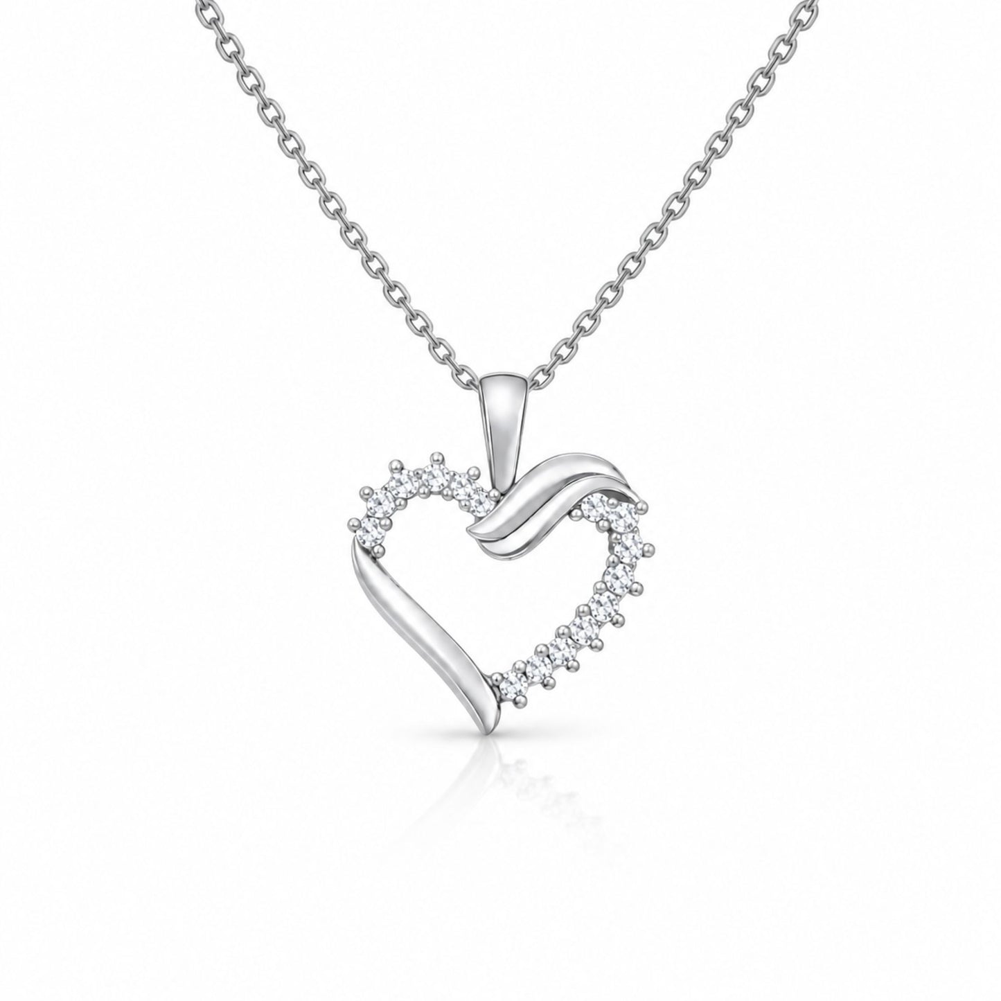 925 Sterling Silver Heart Pendant with Lab-Grown Diamonds with Chain