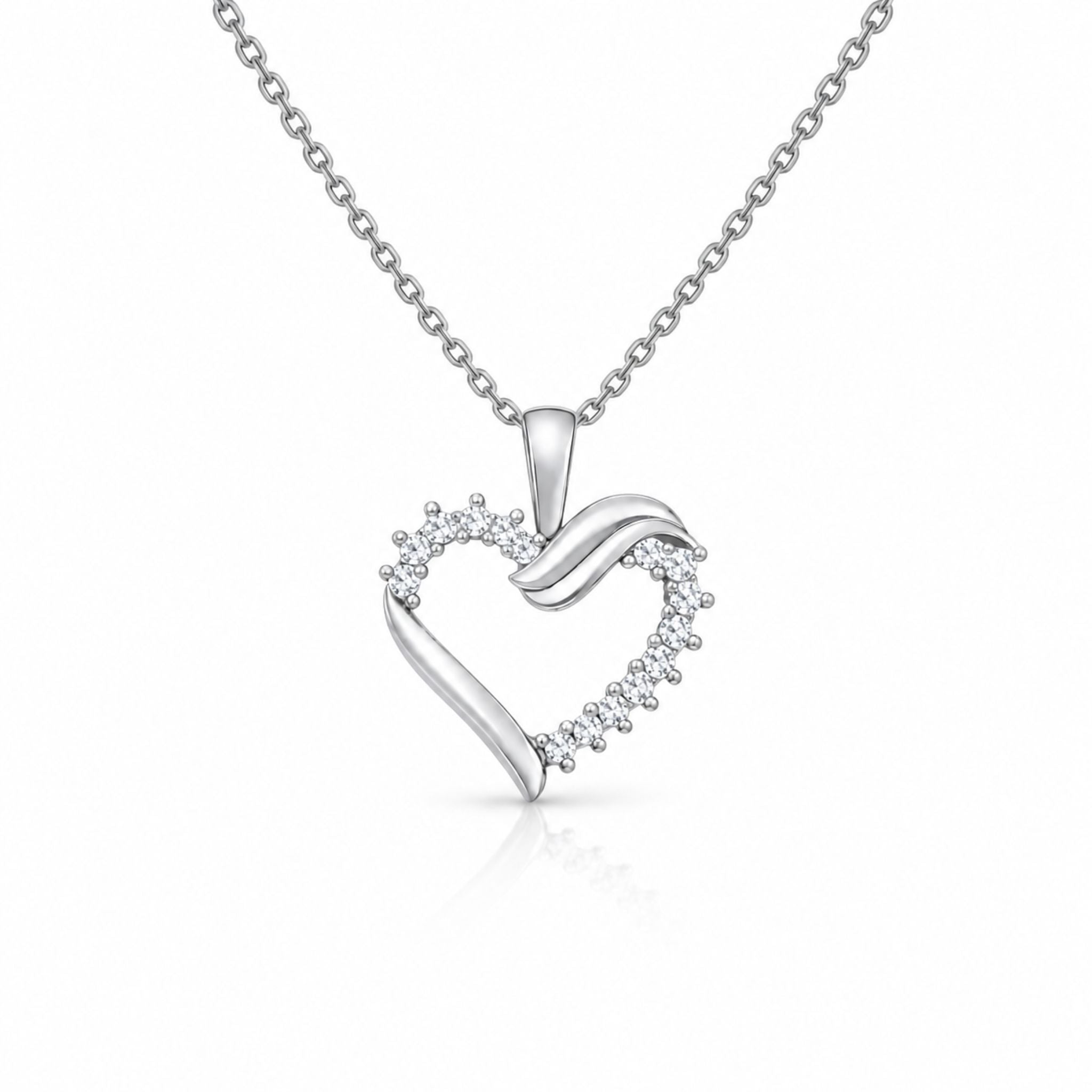 925 Sterling Silver Heart Pendant with Lab-Grown Diamonds with Chain