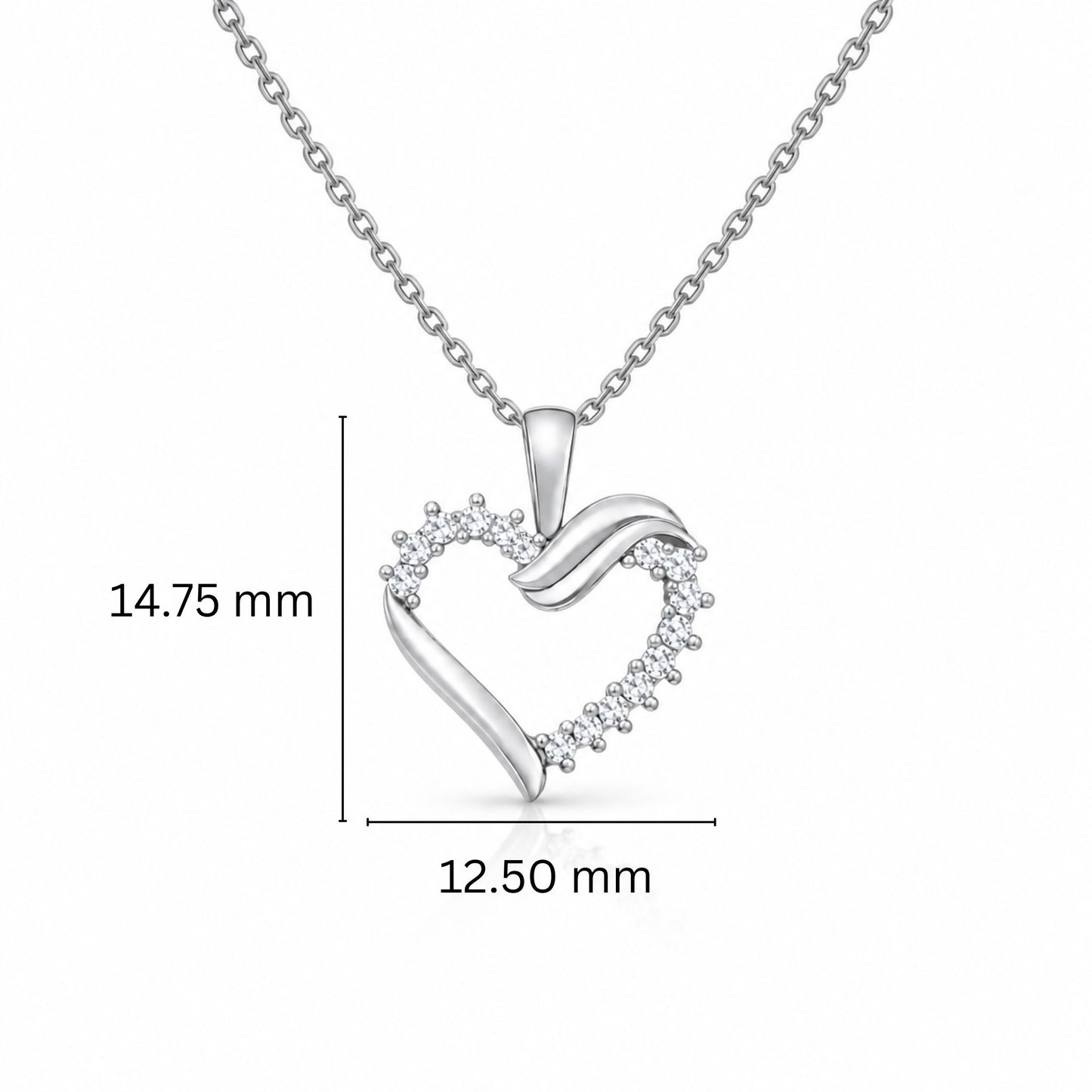 925 Sterling Silver Heart Pendant with Lab-Grown Diamonds with Chain