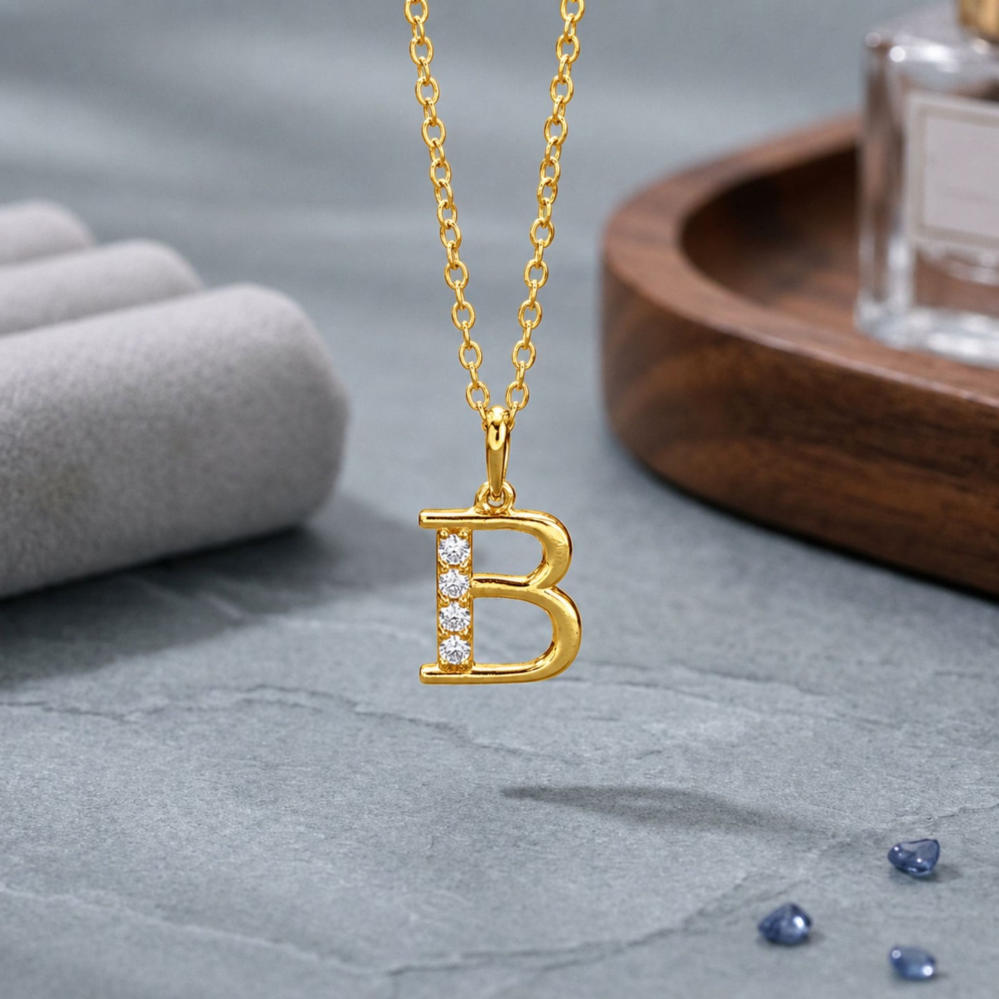 925 Sterling Silver Initial B Necklace With Cubic Zirconia