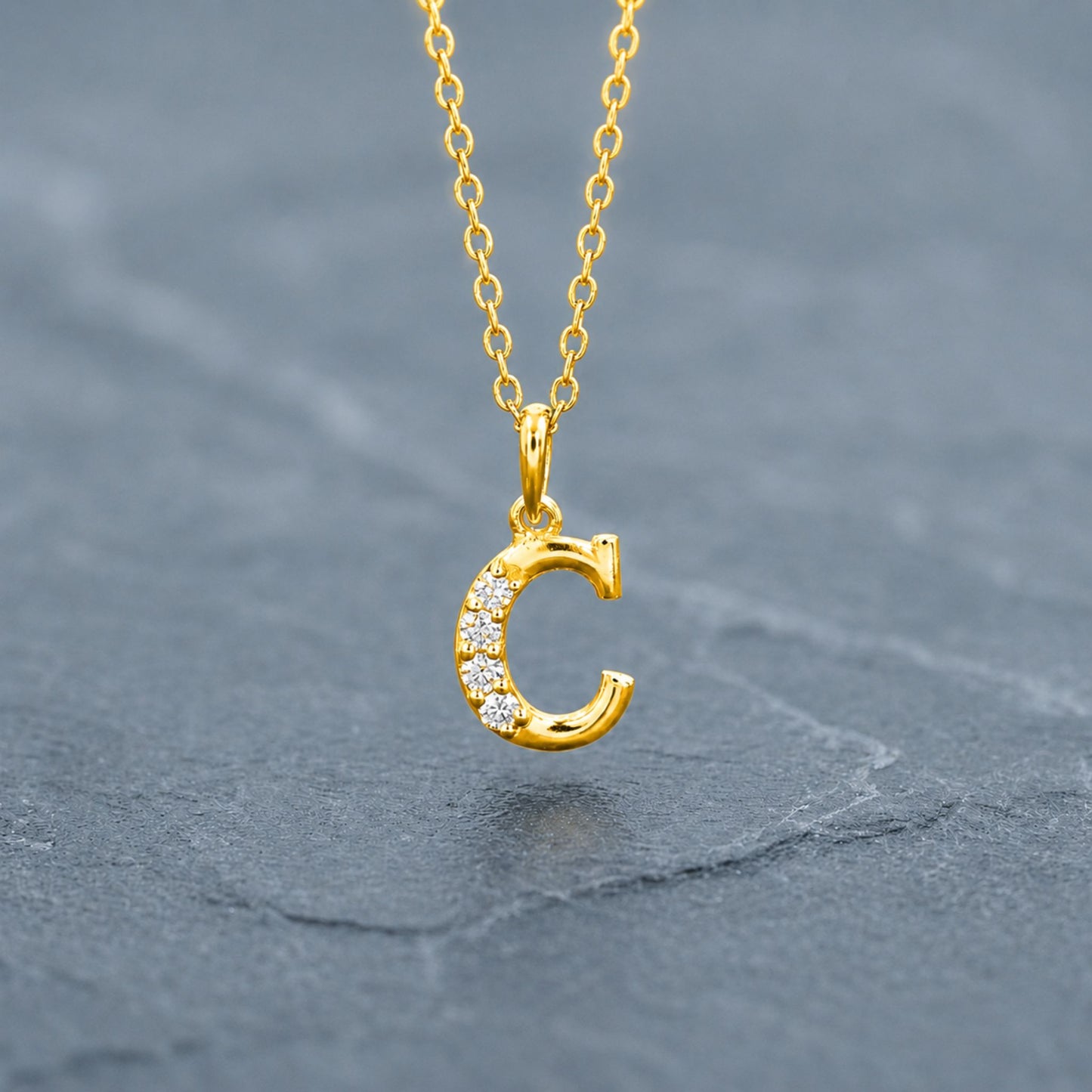 925 Sterling Silver Initial C Necklace With Cubic Zirconia