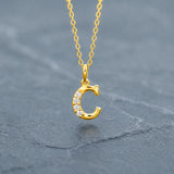 925 Sterling Silver Initial C Necklace With Cubic Zirconia