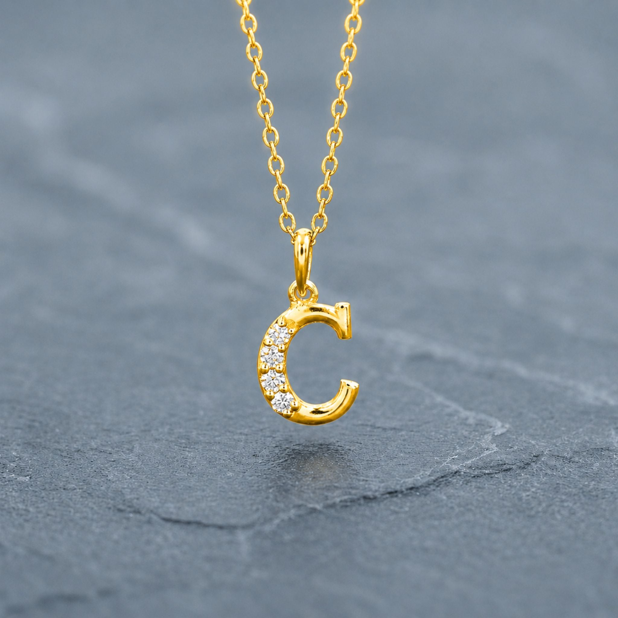 925 Sterling Silver Initial C Necklace With Cubic Zirconia