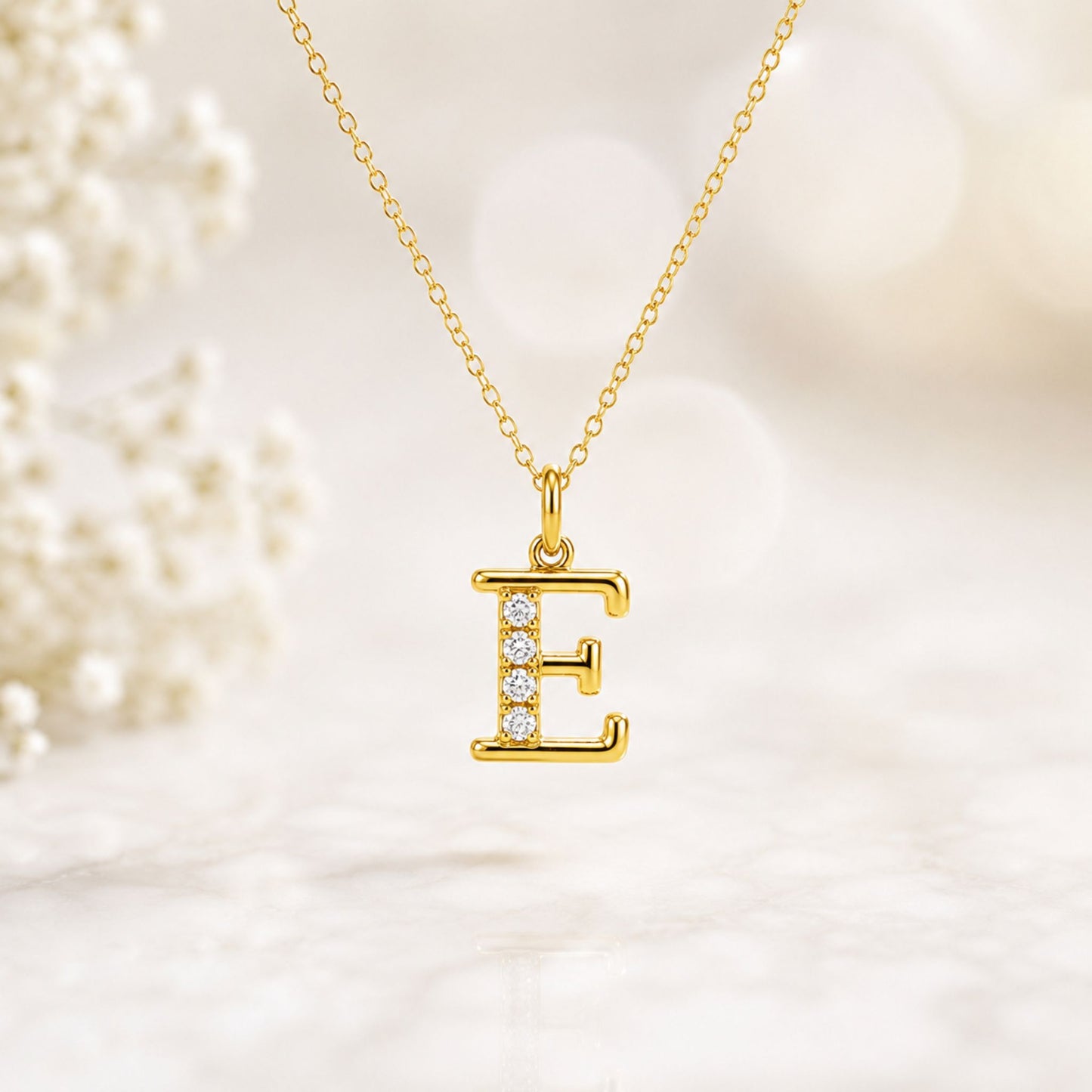 925 Sterling Silver Initial E Necklace With cubic Zirconia