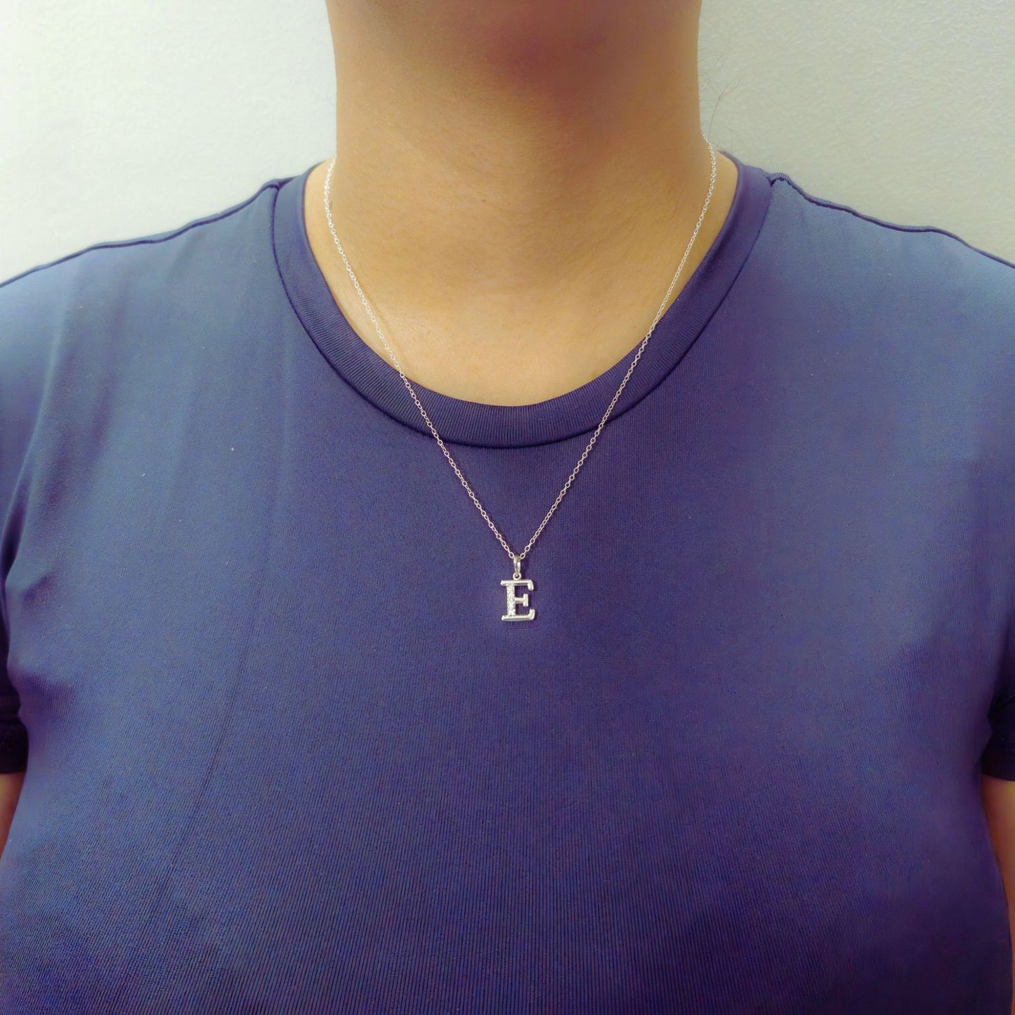925 Sterling Silver Initial E Necklace With cubic Zirconia