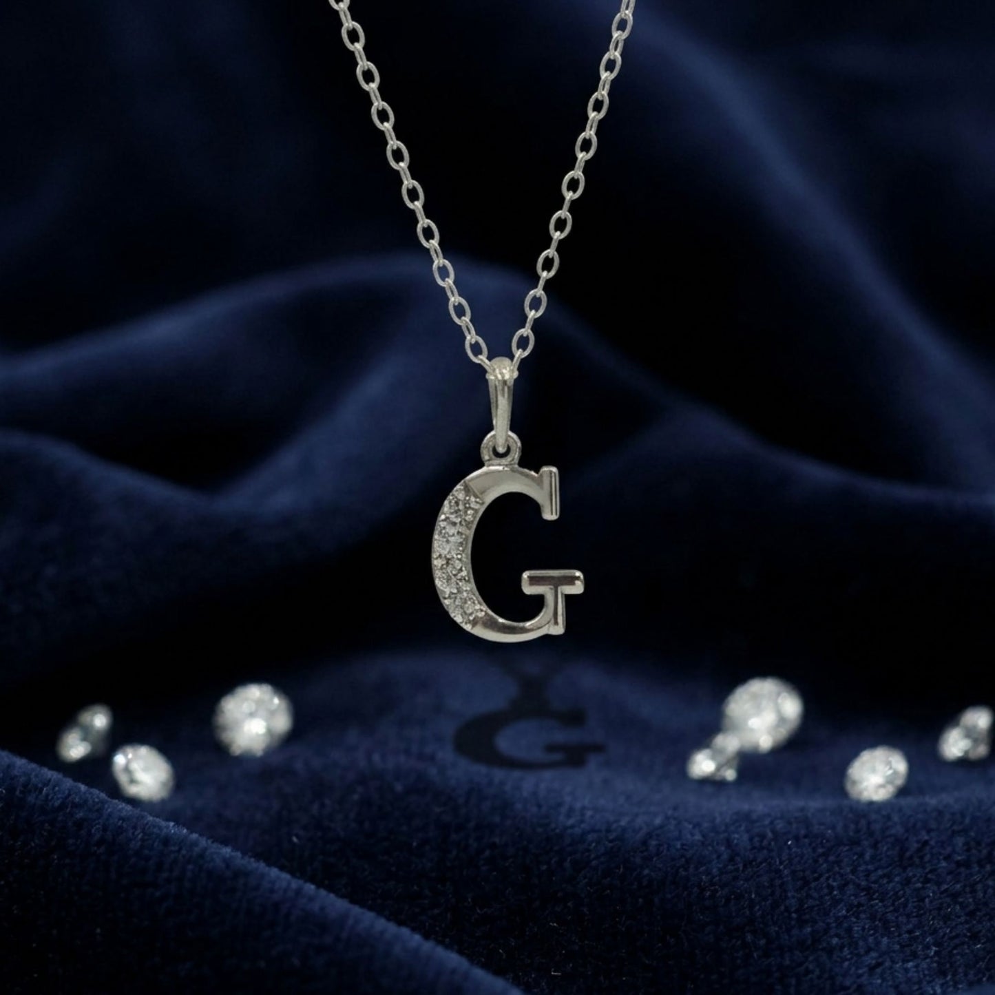925 Sterling Silver Initial G Necklace With Cubic Zirconia