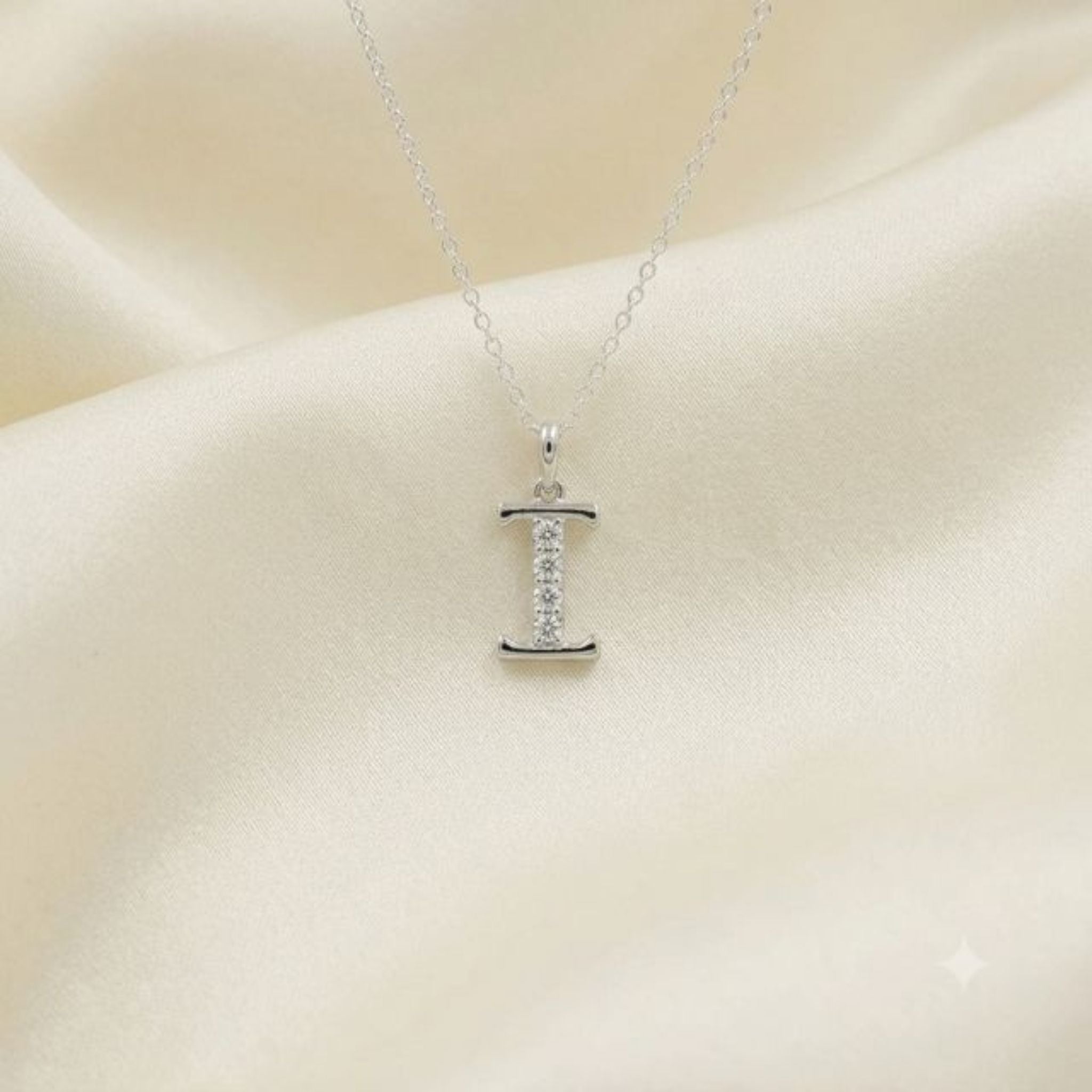 925 Sterling Silver Initial I Necklace With Cubic Zirconia