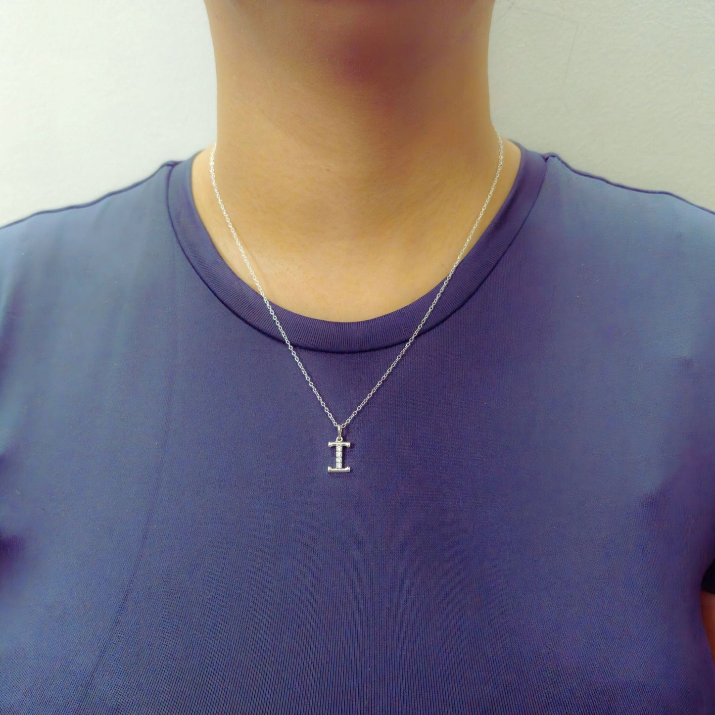 925 Sterling Silver Initial I Necklace With Cubic Zirconia