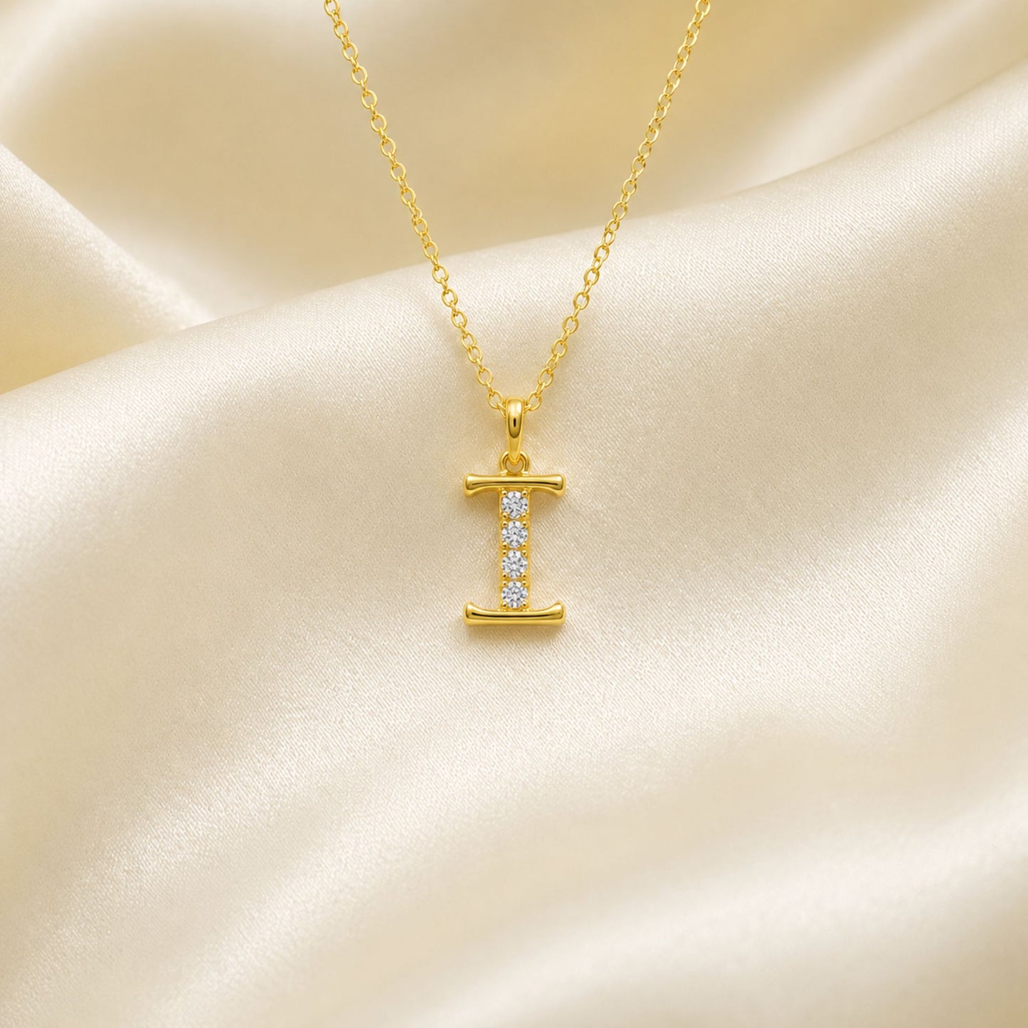 925 Sterling Silver Initial I Necklace With Cubic Zirconia