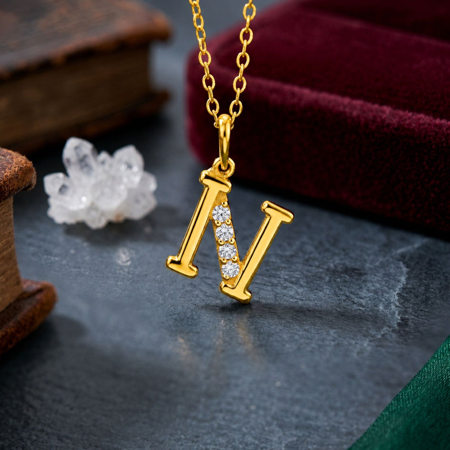 925 Sterling Silver Initial N Necklace With Cubic Zirconia