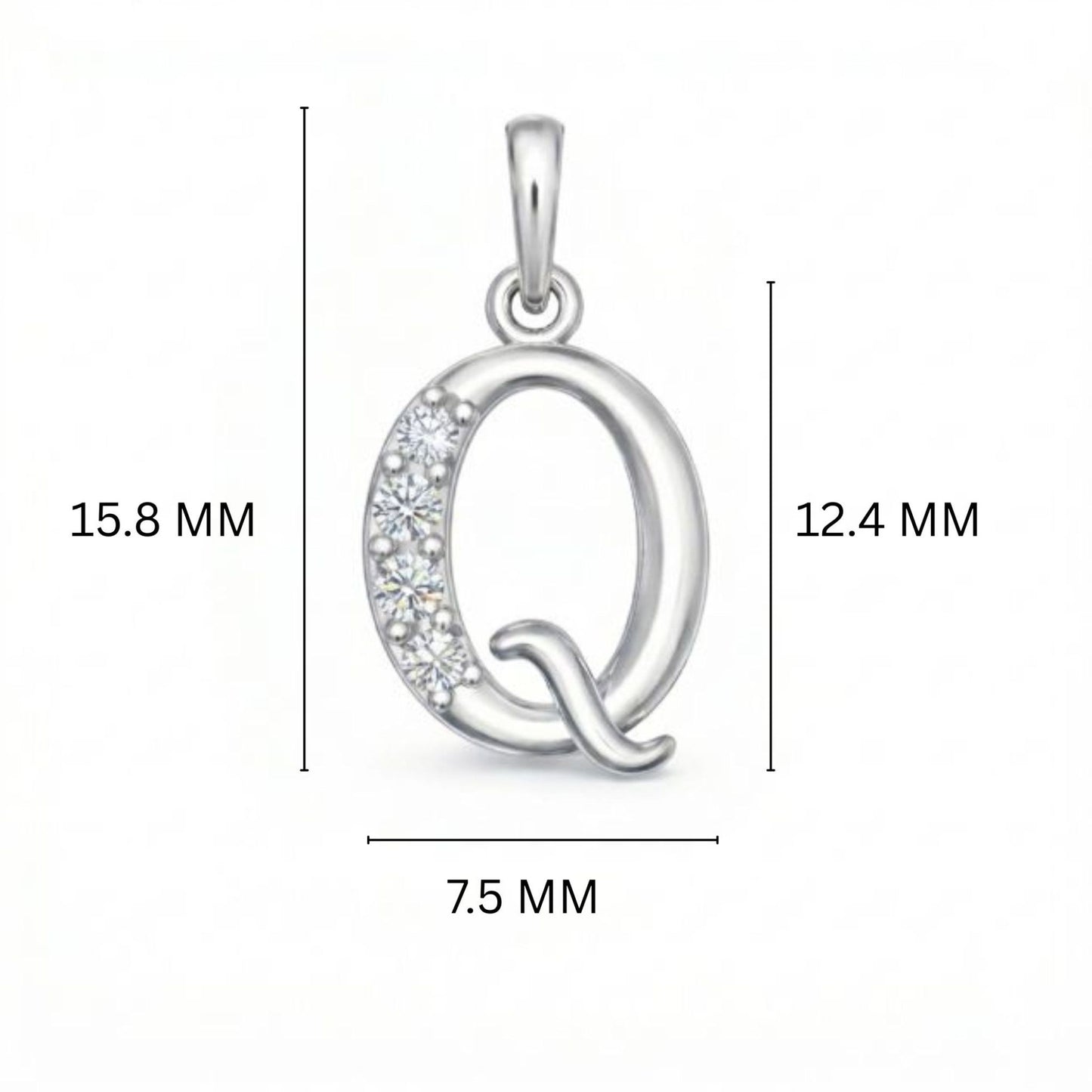 925 Sterling Silver Initial Q Necklace With cubic Zirconia