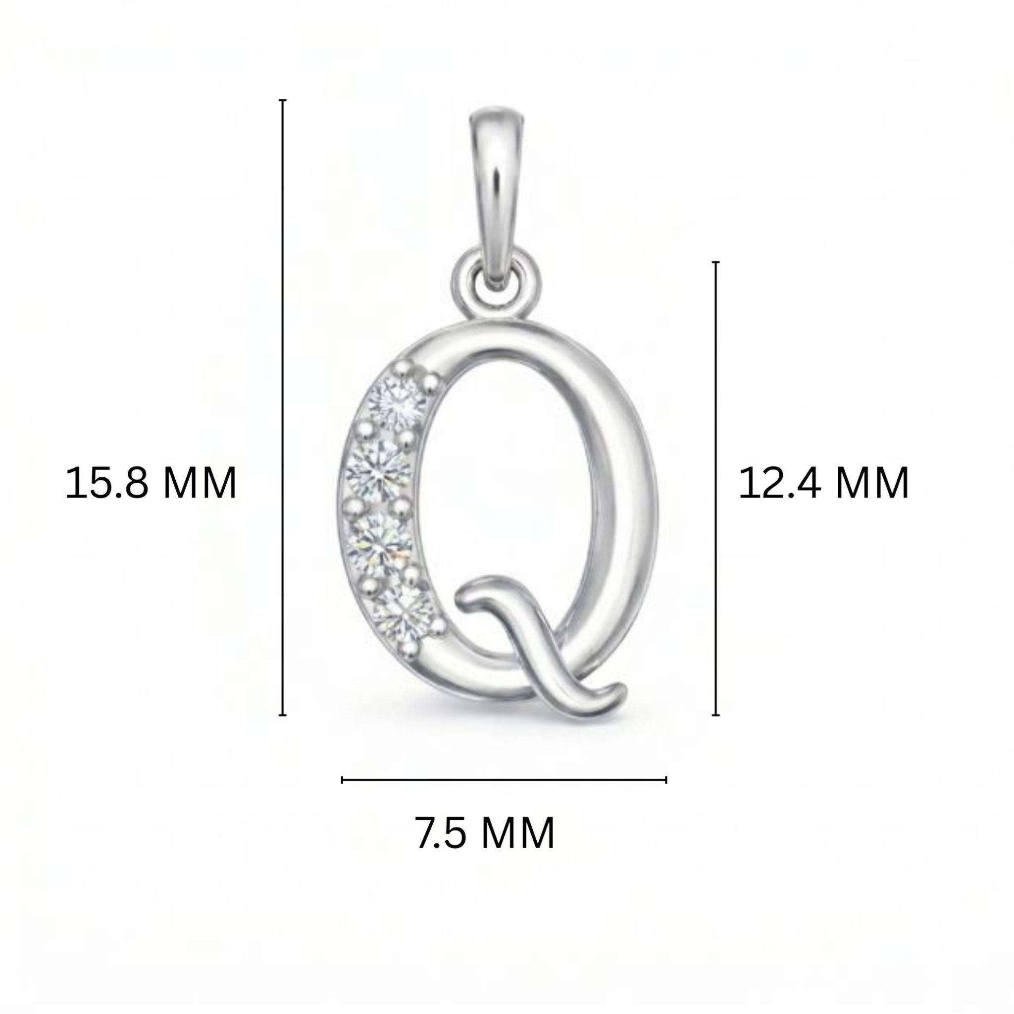 925 Sterling Silver Initial Q Necklace With cubic Zirconia
