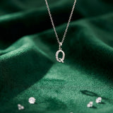 925 Sterling Silver Initial Q Necklace With cubic Zirconia