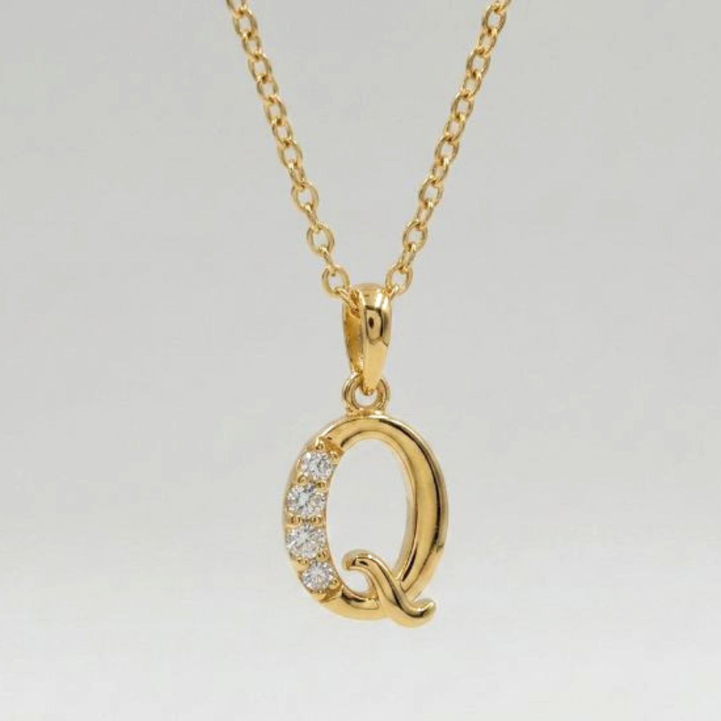 925 Sterling Silver Initial Q Necklace With cubic Zirconia